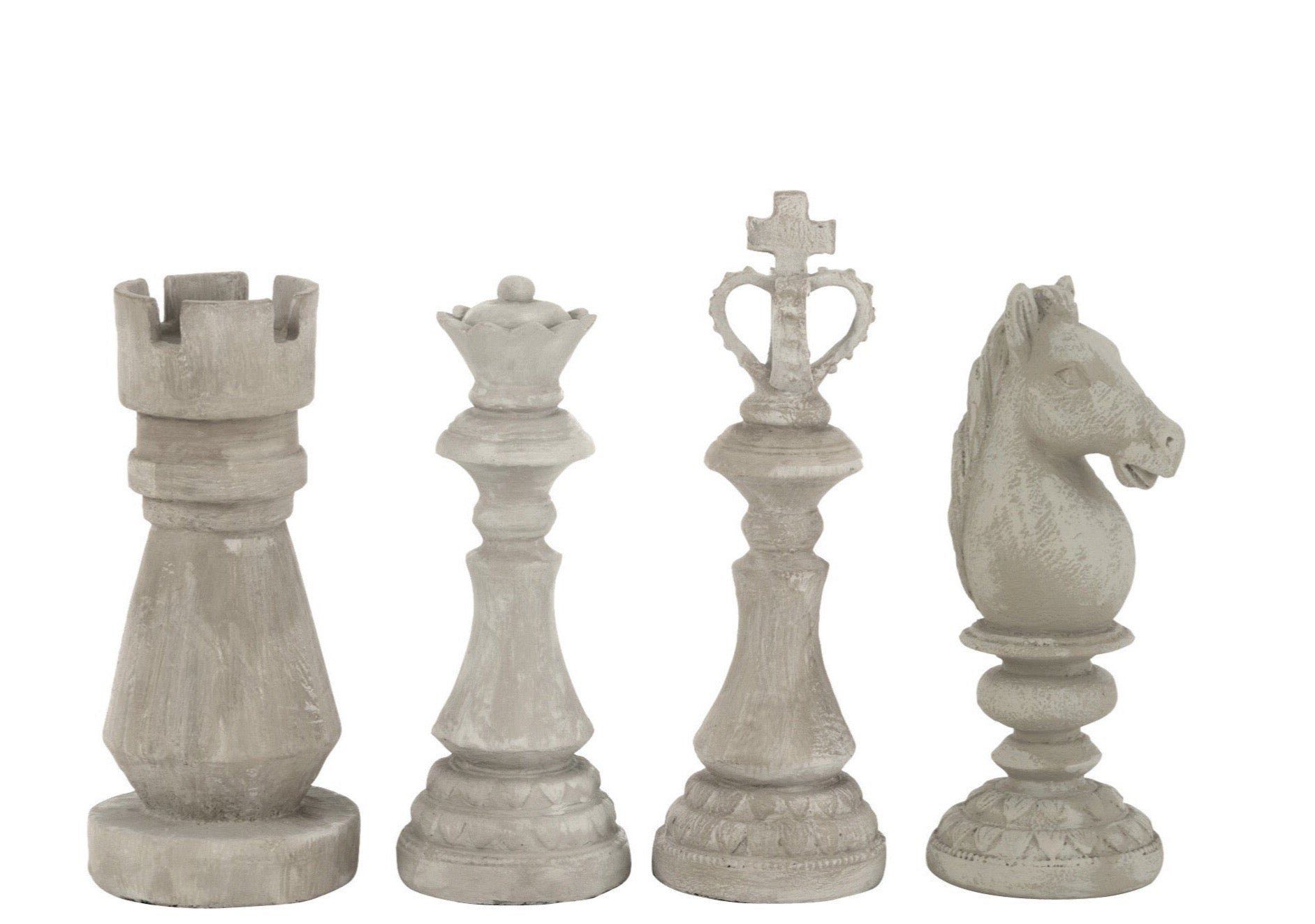 J-line Dekoobjekt Exquisites 2x 4er-Set Miniatur in Polyresin aus - Grau Schachfiguren I