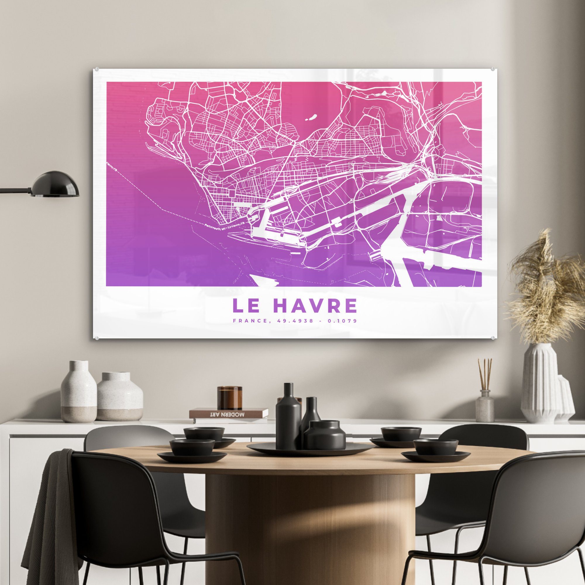 Havre Acrylglasbilder (1 MuchoWow Wohnzimmer Stadtplan, Frankreich - Schlafzimmer & Acrylglasbild Le - St),