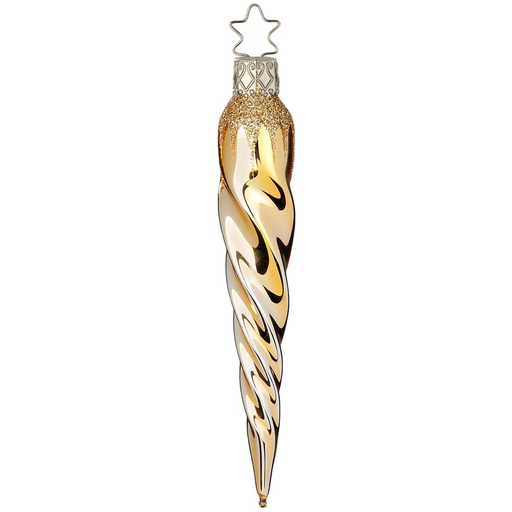 INGE-GLAS® Christbaumschmuck Eiszapfen gedreht, gold 12cm (1-tlg), mundgeblasen, handbemalt