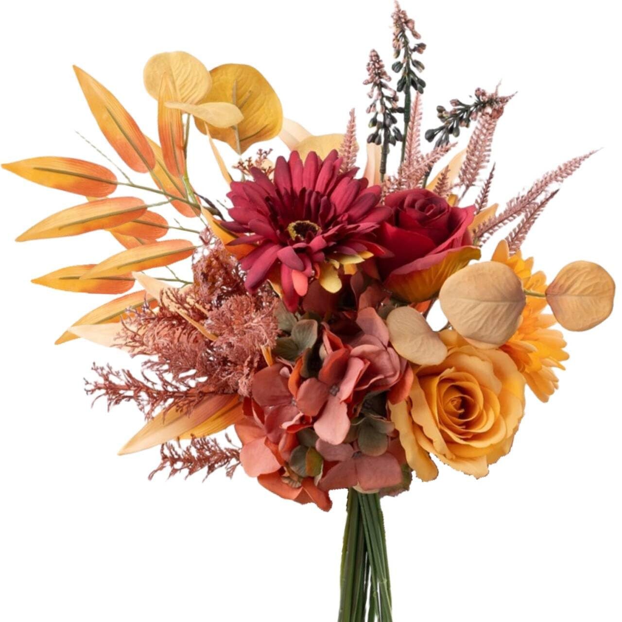 Kunstblumenstrauß Künstlicher Herbstblumenstrauß mit Rosen und Hortensien aus Seide, FOUORTUNATE-BEE, Herbstliche Kunstblumen für Hochzeit, Tischdeko, Zuhause und Garten