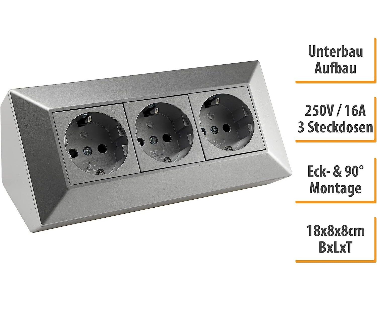 ChiliTec 3-fach Steckdosenblock, silber Mehrfachsteckdose