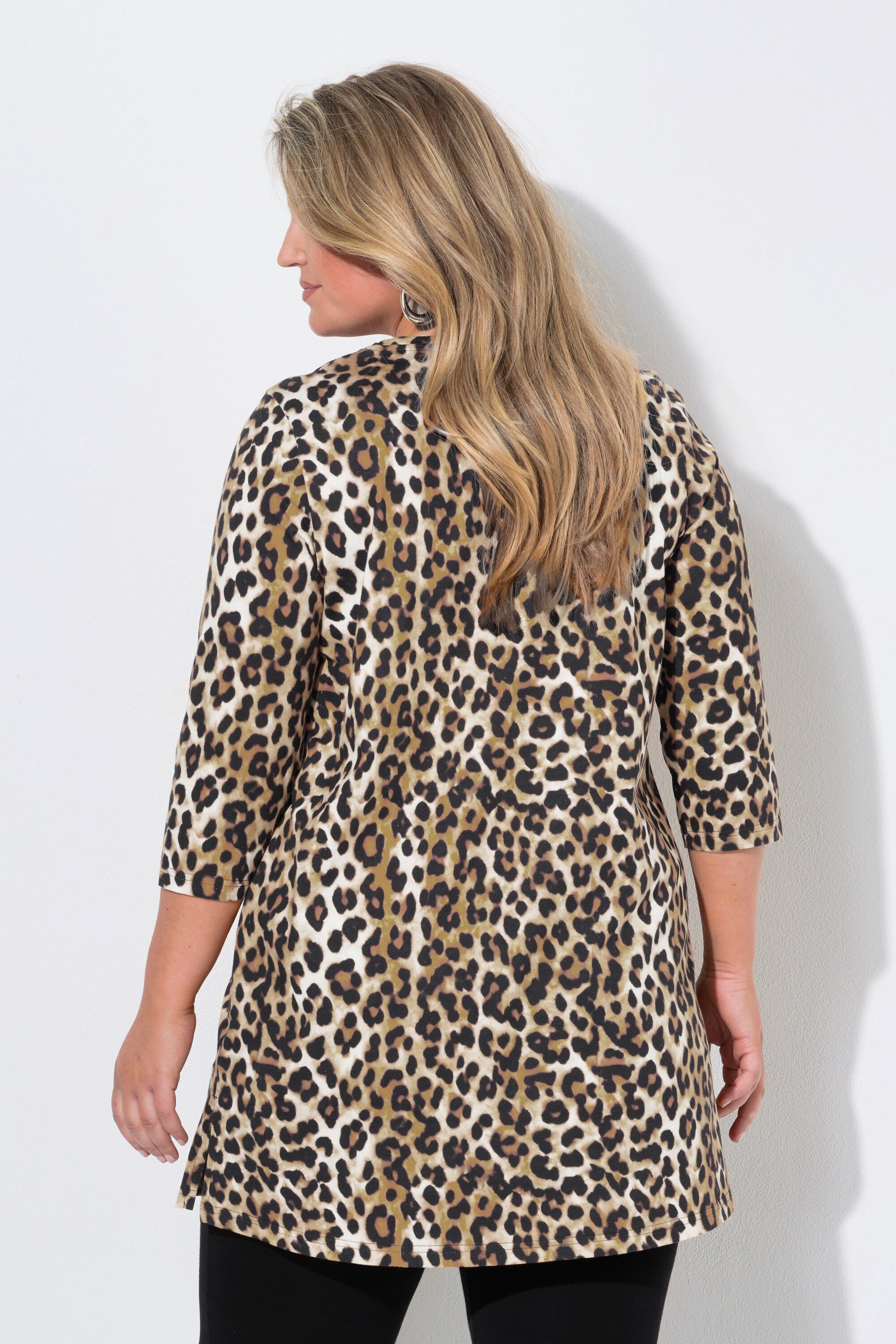 Ulla Popken Longshirt Longshirt Leomuster V-Ausschnitt 3/4-Arm – Bild 3 von 4