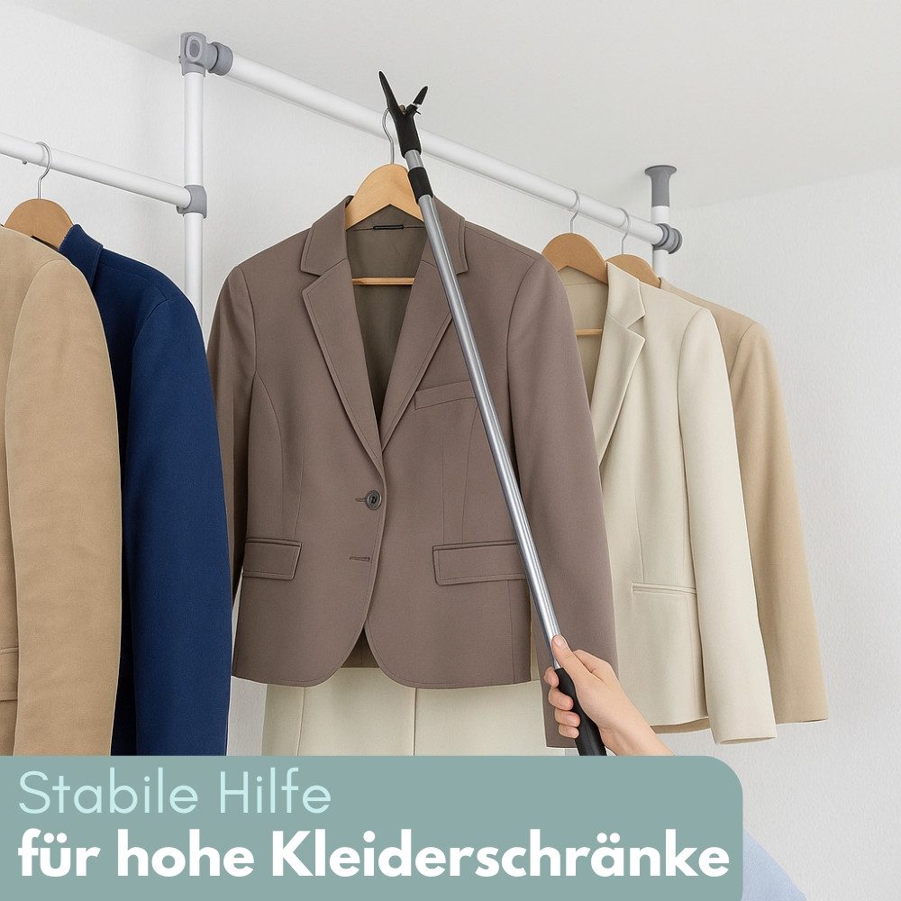 GarPet Garderobenstange Teleskopstange mit Haken Kleider Greifer Schrank Stange Ausziehbar