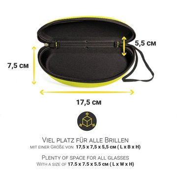 Hi-SHOCK Brillenetui HI-Case gelb, Stoßabsorbierendes Hartschalen-Case mit Schlaufe & Reißverschluss und Mikrofasertuch