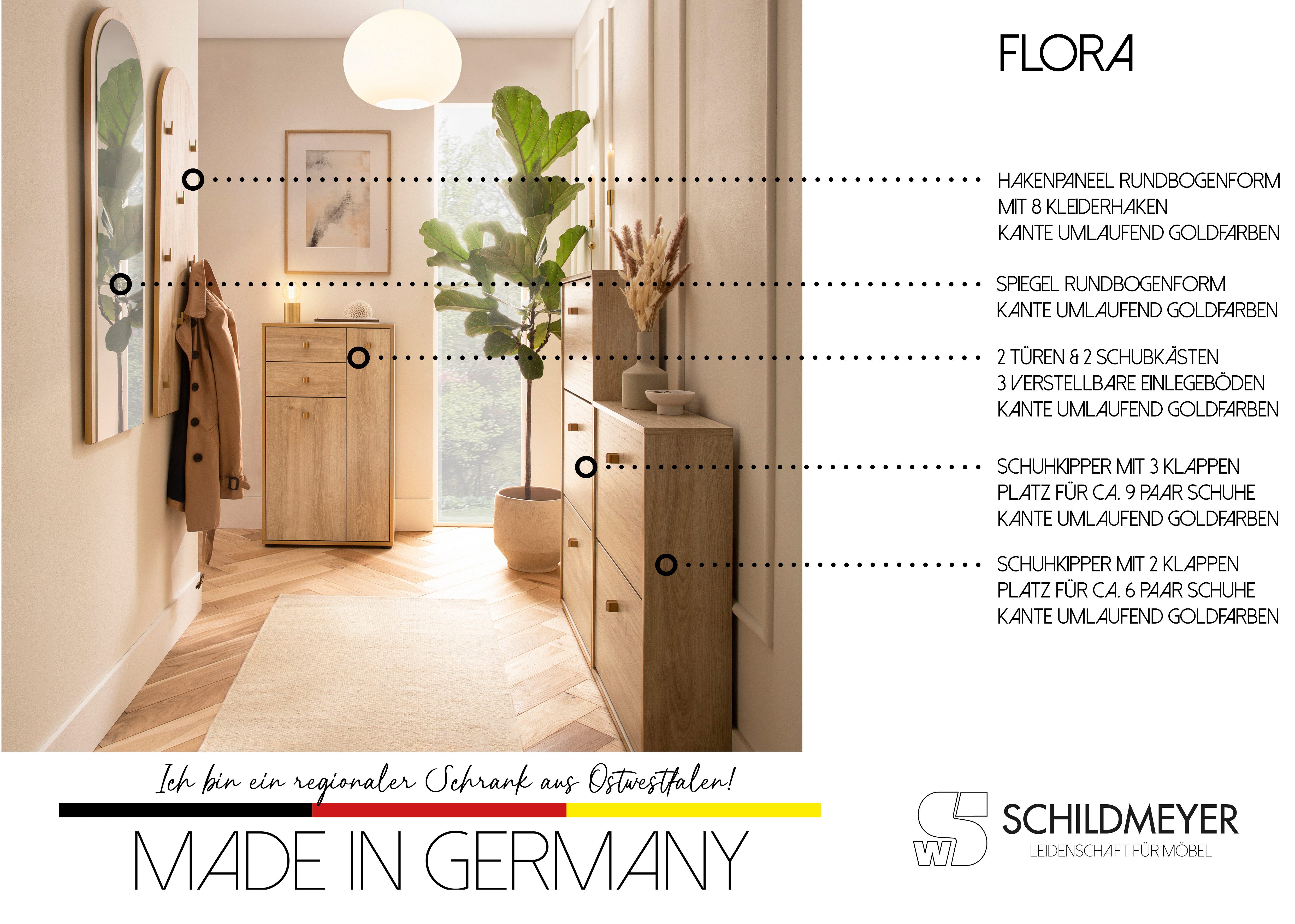 Schildmeyer Wandspiegel Flora, Breite (1-St), Made in Germany