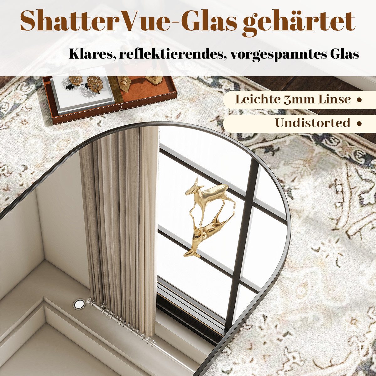 BEAUTYPEAK Standspiegel Bogenspiegel mit Alu-Rahmen (Wandspiegel erhältlich, verstärktes Glas, HD-Spiegelung)