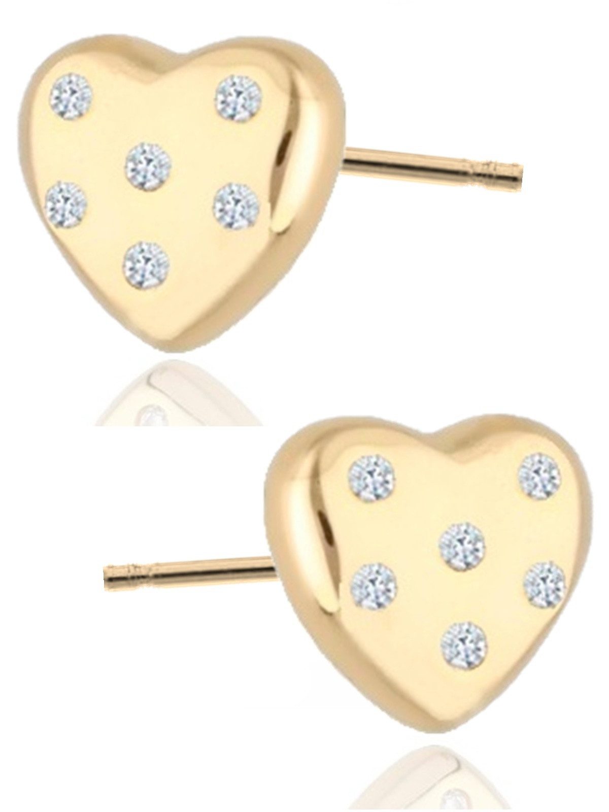 Paar Ohrstecker Ohrringe Gold Herz Zirkonia 18k Gelbgold vergoldet Ohrstecker Herzen