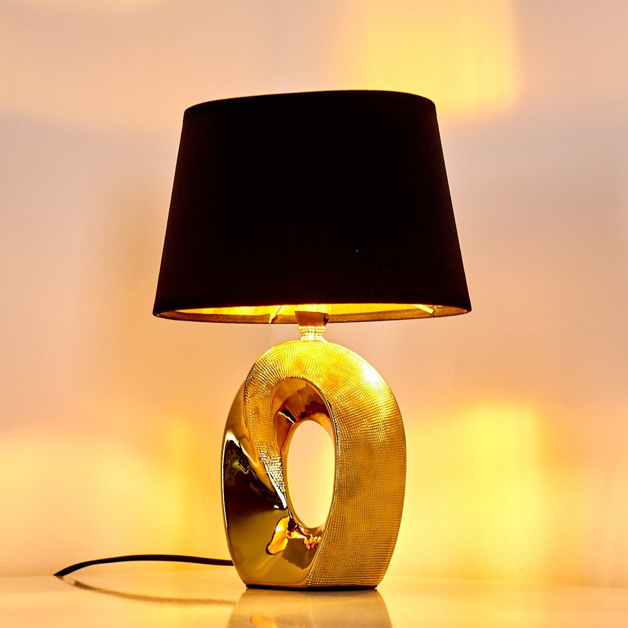Nacht Tisch Lese Lampen goldfarben Keramik Ess Wohn Schlaf Zimmer Beleuchtung 