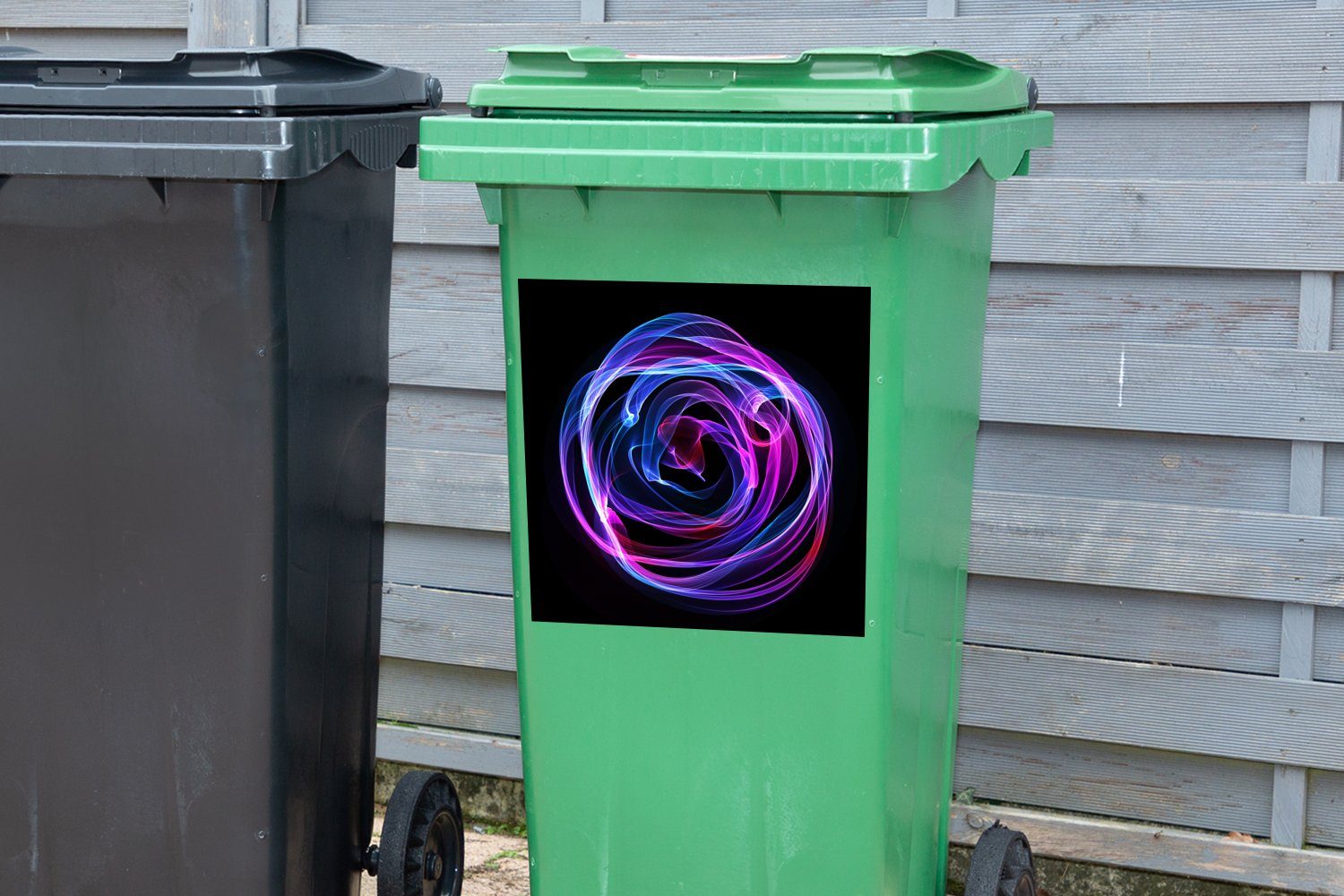 Mülltonne, Container, einem Sticker, Wandsticker in (1 Mülleimer-aufkleber, Violette Geometrie Abfalbehälter Kreis MuchoWow St),