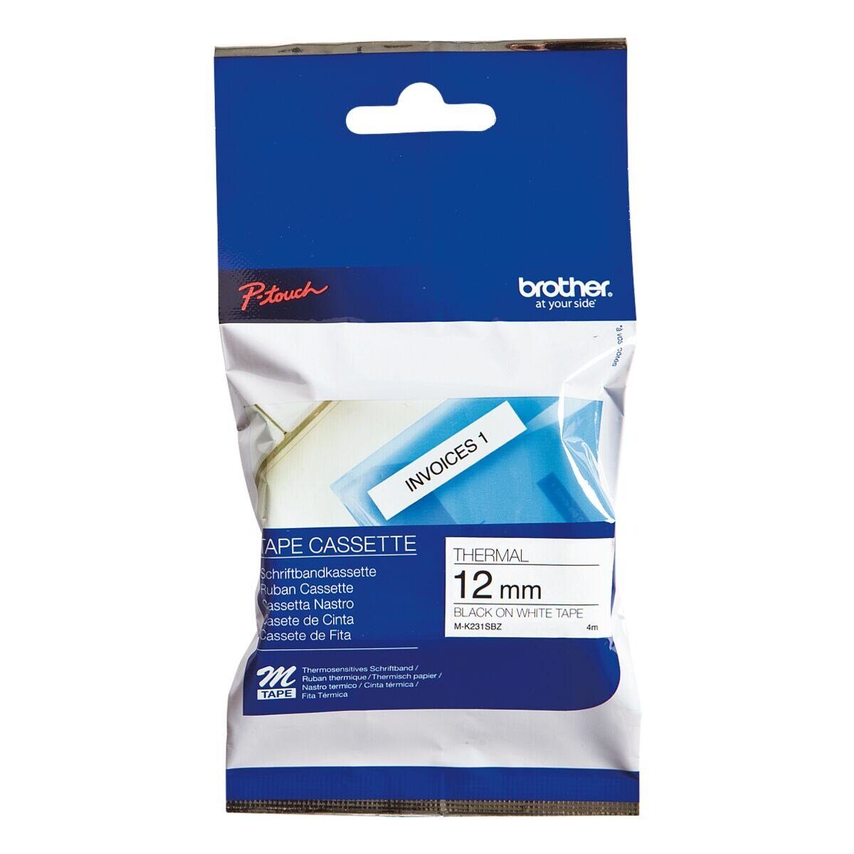 Brother Beschriftungsband M-K231S, M-Tape 12 mm x 4 m, für P-Touch