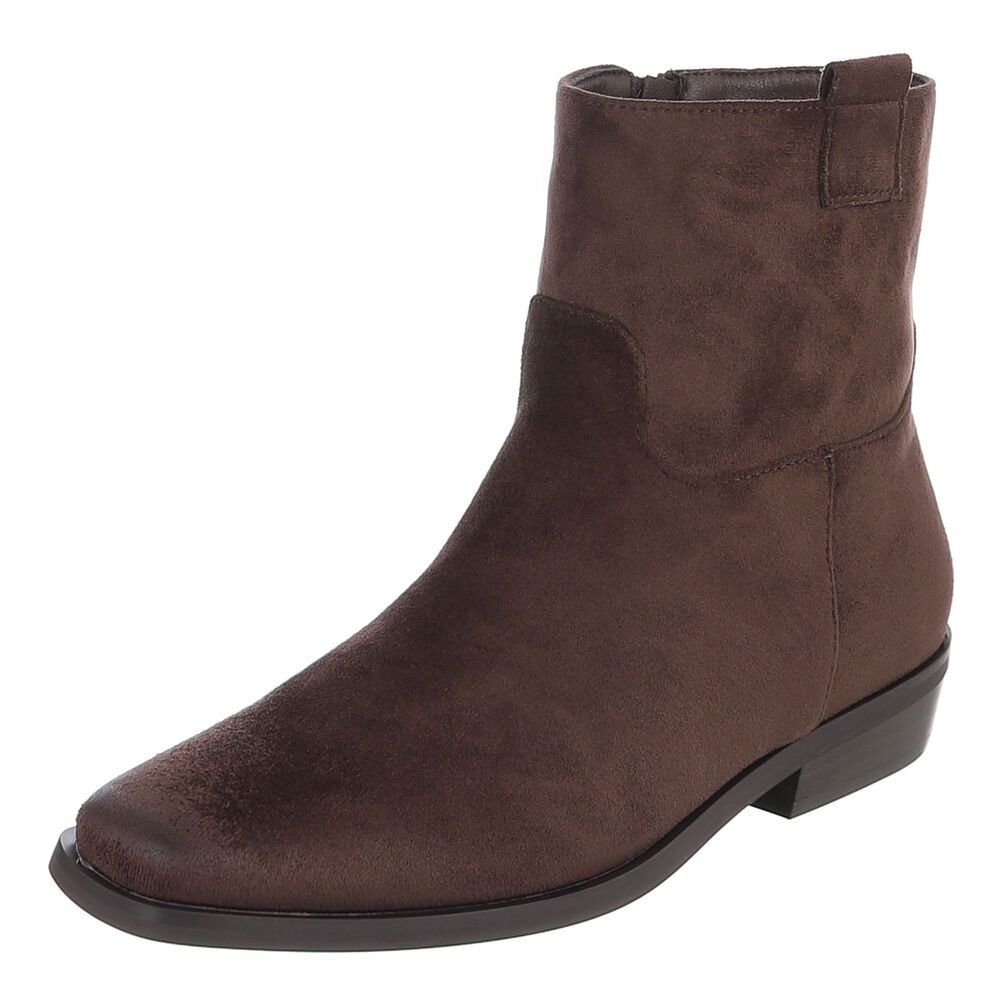 Ital-Design Damen Stiefelette mit Elastikeinsatz und Blockabsatz Stiefelette (92125654) Blockabsatz Flache Stiefeletten in Braun