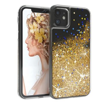 EAZY CASE Handyhülle Liquid Glittery Case für Apple iPhone 11 6,1 Zoll, Durchsichtig Back Case Handy Softcase Silikonhülle Glitzer Cover Gold