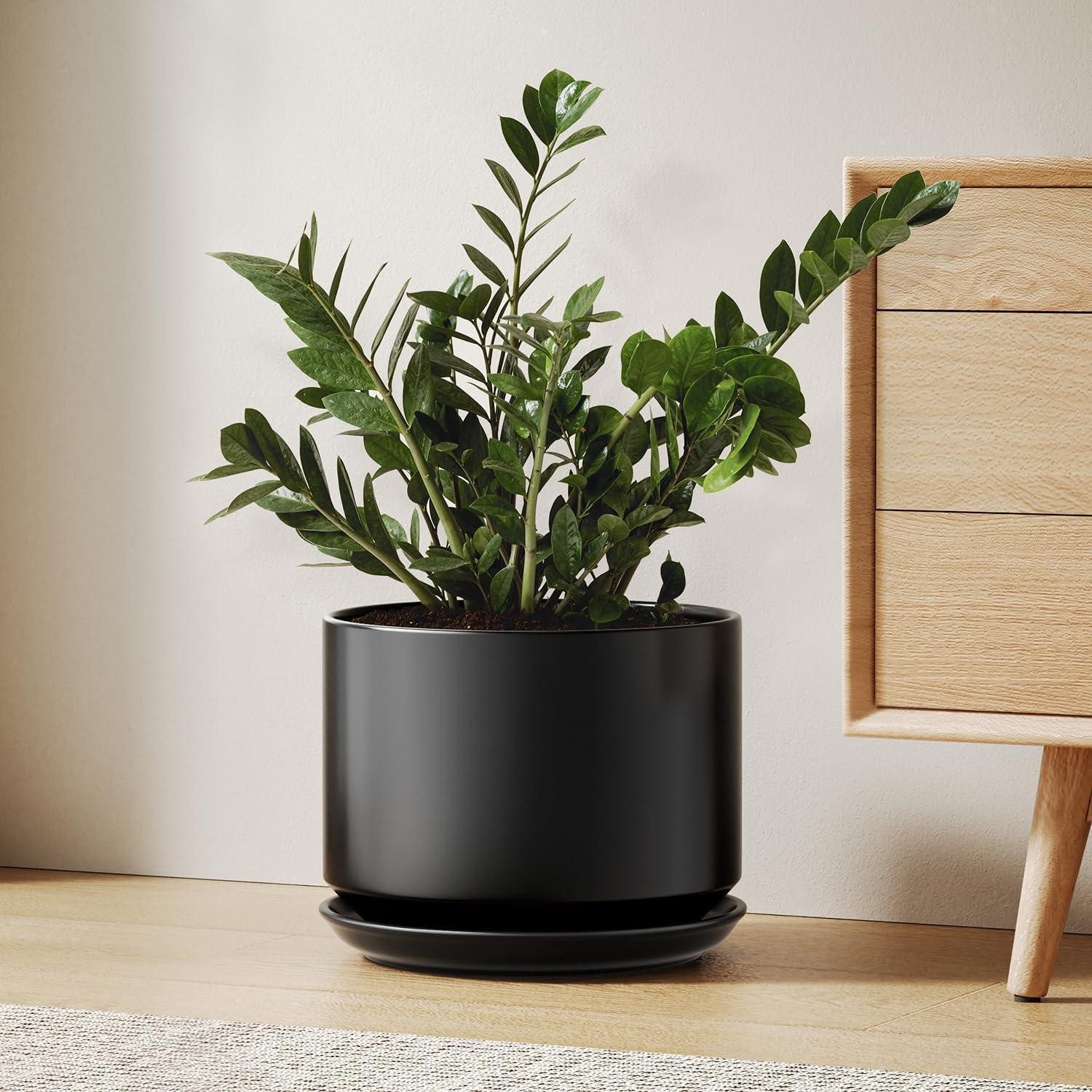 LuxusKollektion Übertopf Blumentopf Übertopf Keramik Drainageloch Untersetzer Schwarz 25cm, Blumenübertopf