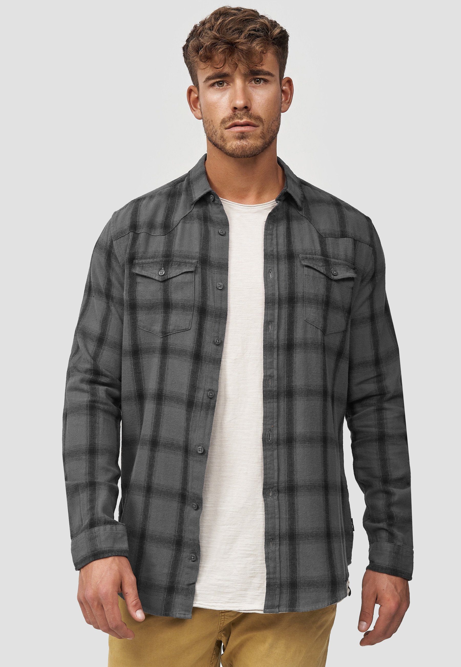 Indicode Langarmhemd Herren Altin Herrenhemd Langarm Flanellhemd im Karo-De günstig online kaufen