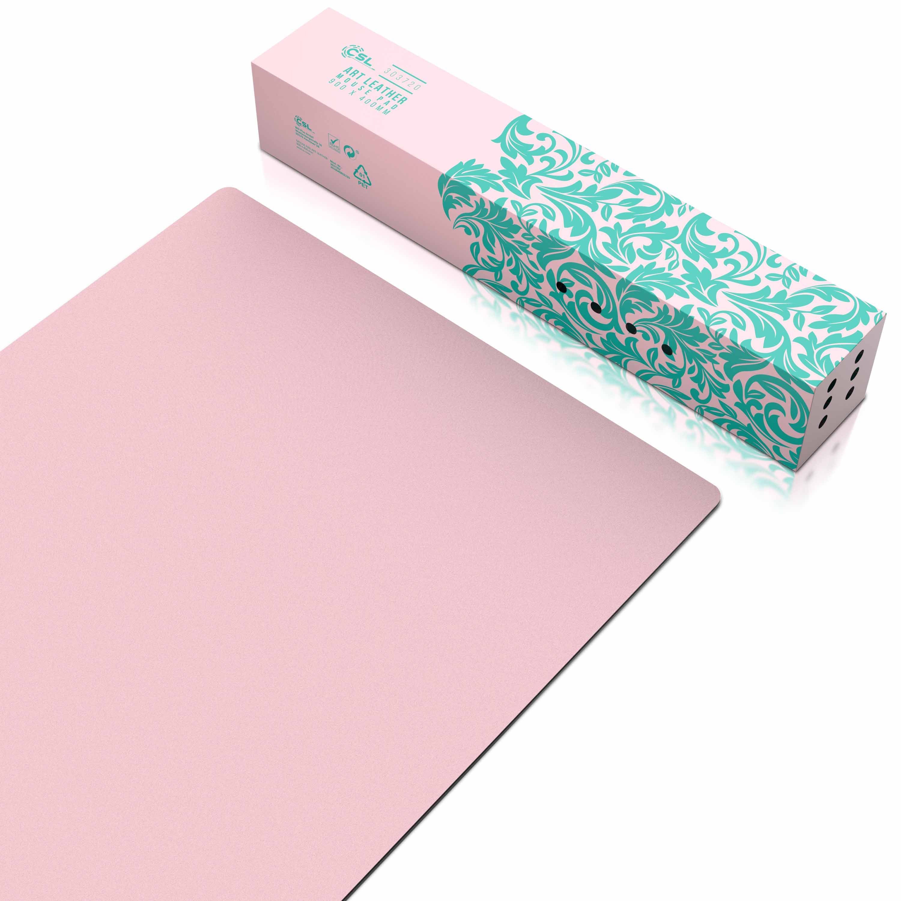 CSL Mauspad XXL Mousepad 900 x 400 x 3 mm, Tischunterlage, Elegante Leder Optik, rutschfest, abwaschbar, Office Schreibtischunterlage, rose