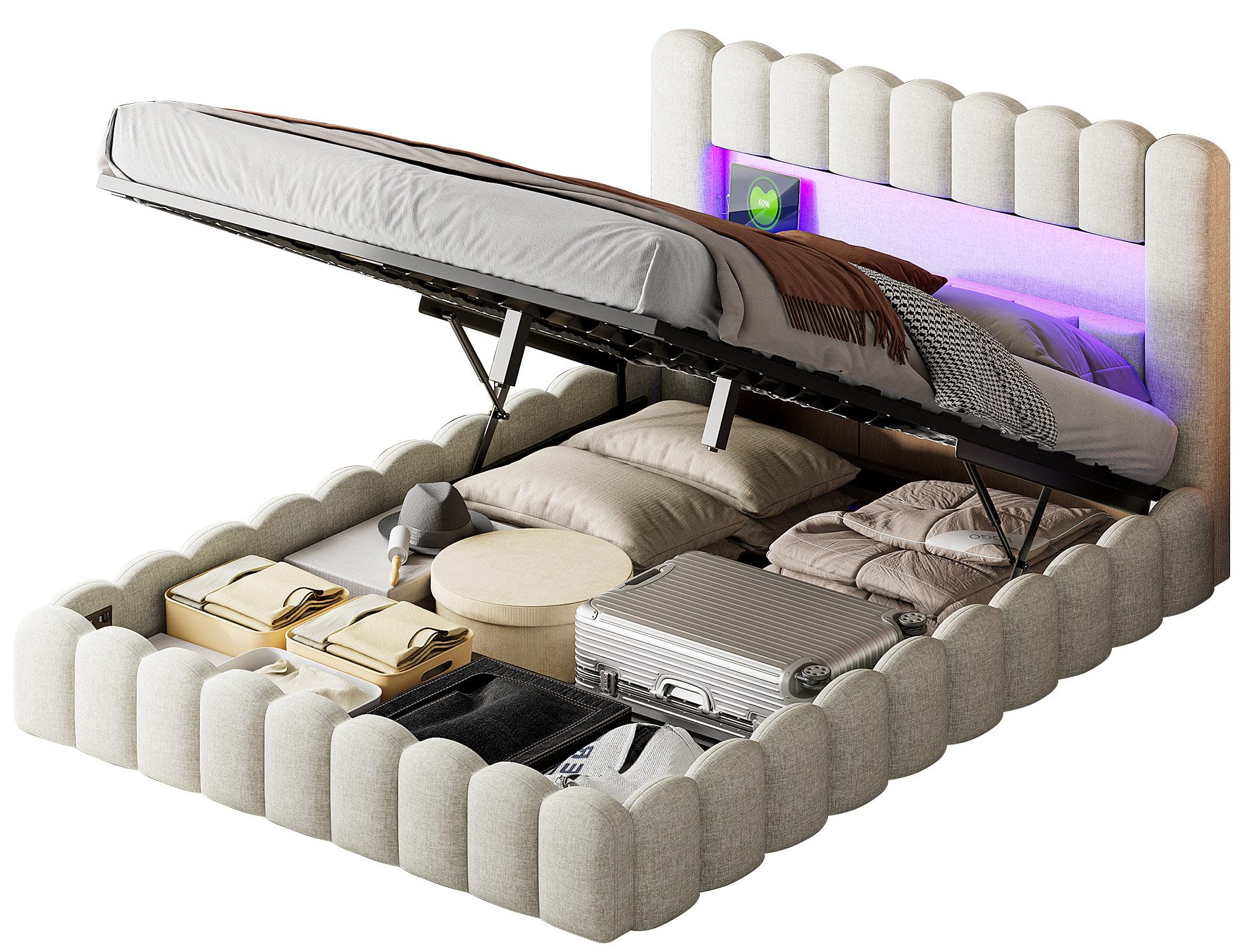 FUROKOY Polsterbett LED bett mit kopfteil mit usb typ-c ladefunktion,Bodenb günstig online kaufen