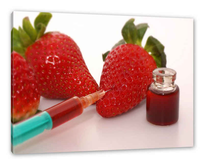 Pixxprint Leinwandbild Erdbeeren mit Lebensmittelfarbe, Erdbeeren mit Lebensmittelfarbe (1 St), Leinwandbild fertig bespannt, inkl. Zackenaufhänger