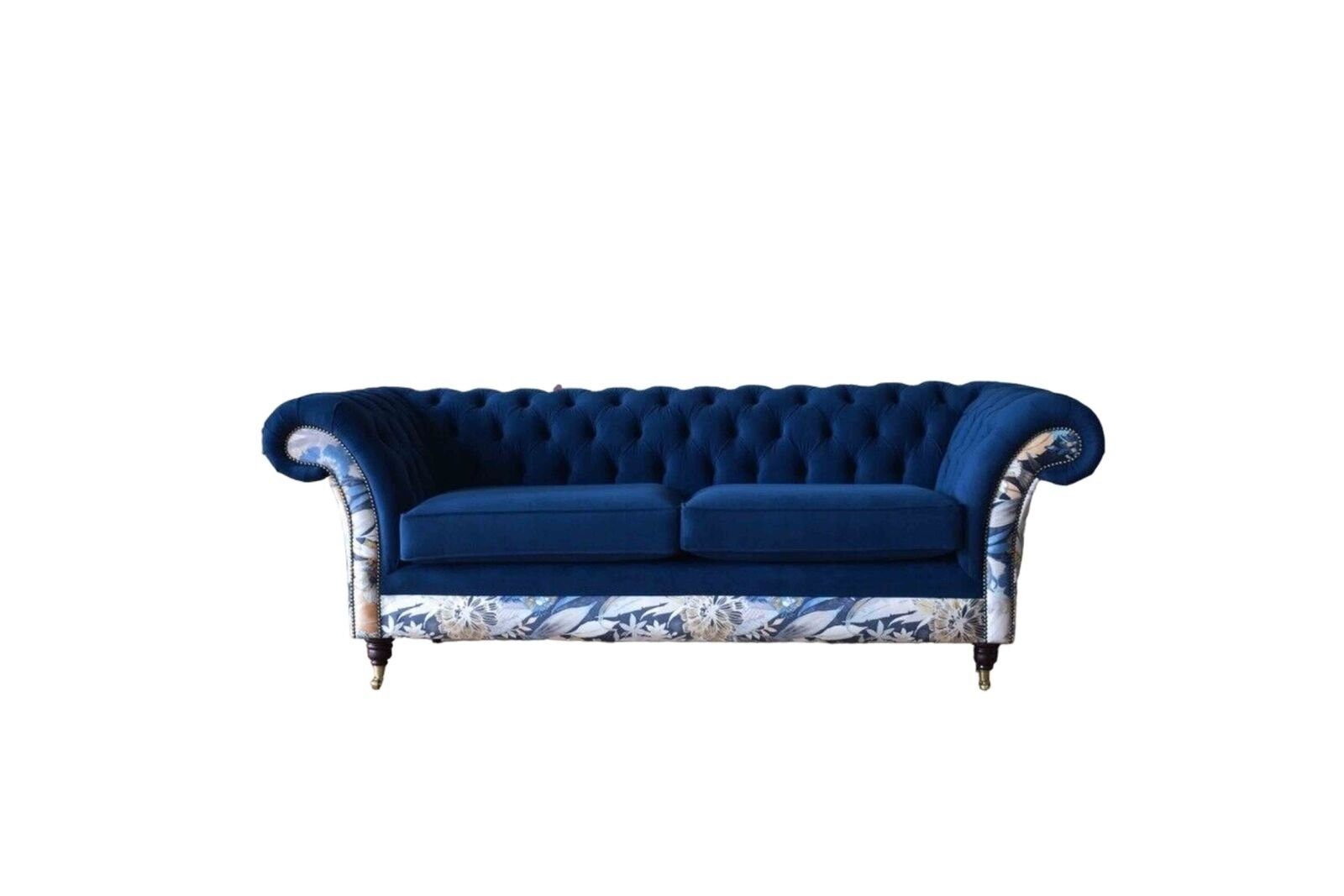 JVmoebel Sofa Blauer Chesterfield Royal Samt Couch Polster Sitz Lounge Sofas, Made in Europe