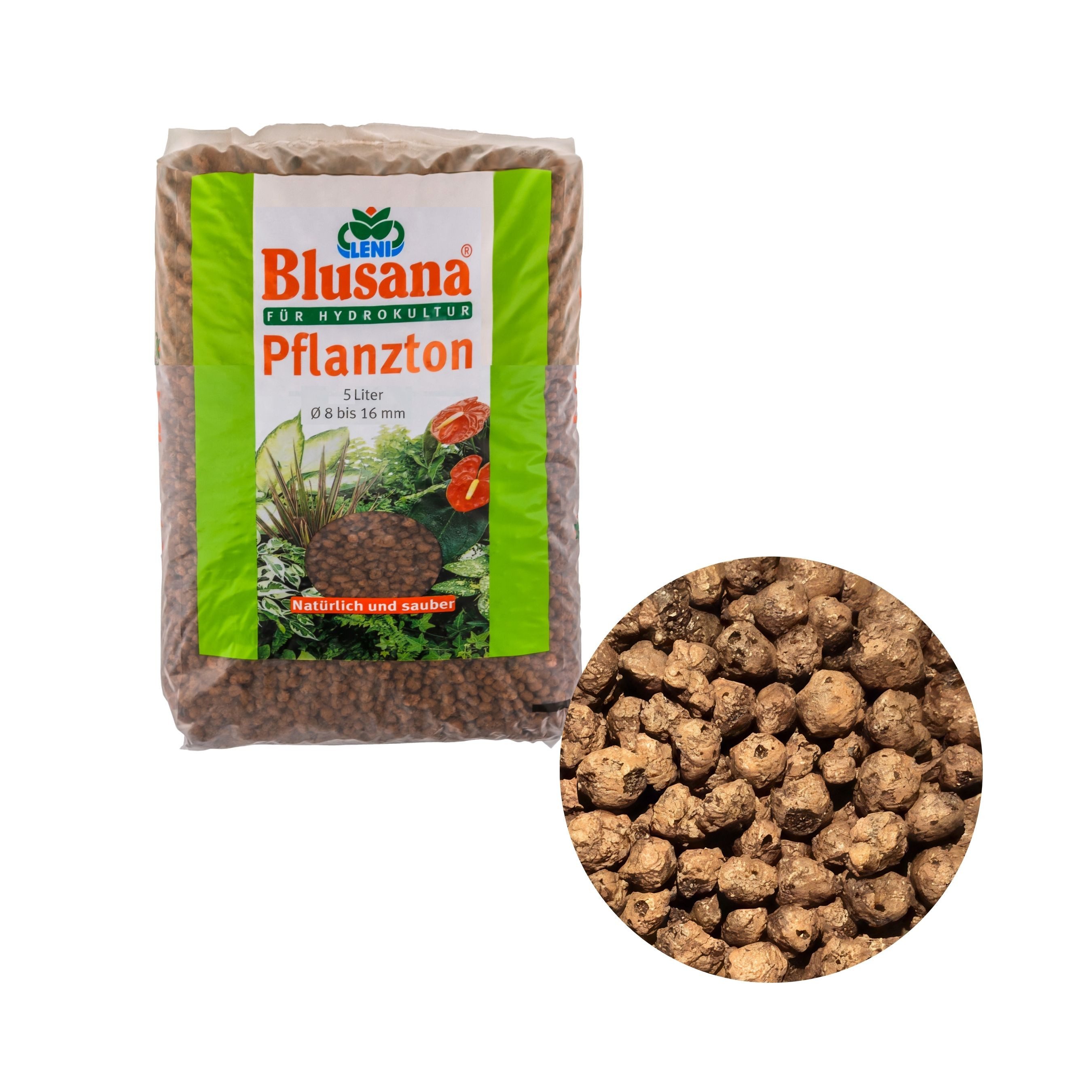 Blusana Pflanzgranulat Blähton Hydrokultur Pflanzton Granulat 8-16 mm, (Hydrogranulat Tonkugeln 5 Liter), für Hydro & Hydroponik Systeme, Drainage, Bodenauflockerung, Dekor