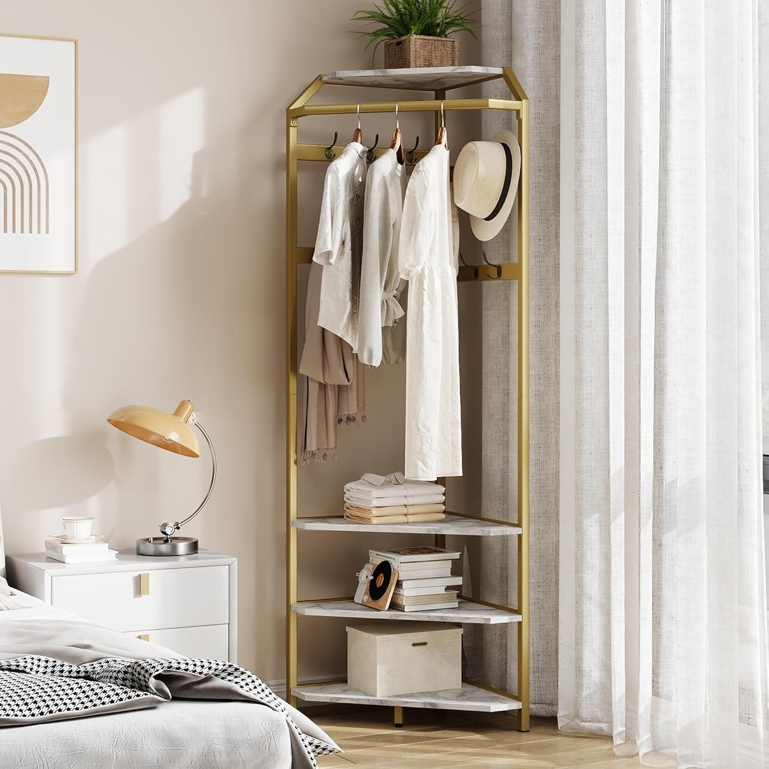 GarveeMore Garderobenständer Garderobenregal, Eckgarderobe Mit 4 Ablagefächern