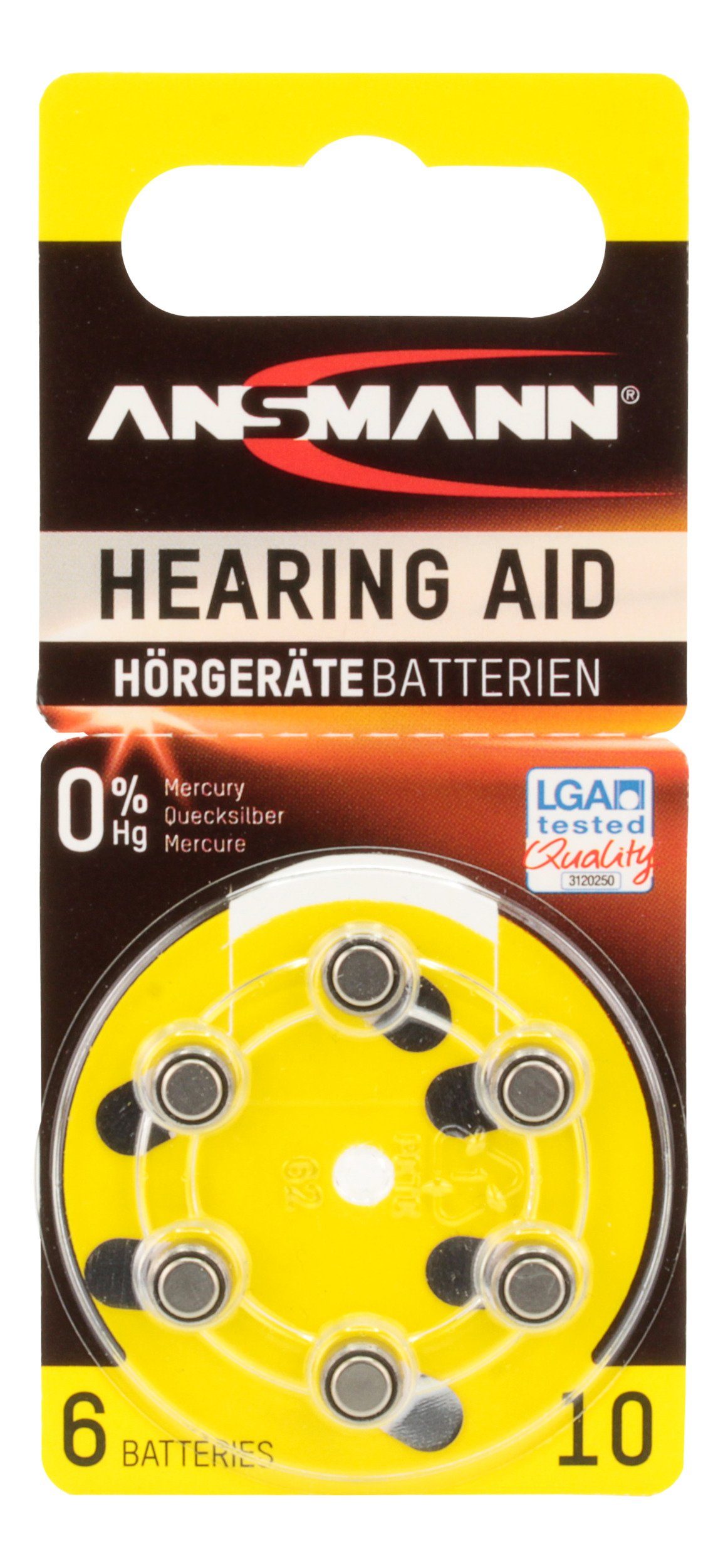 ANSMANN AG Hörgerätebatterien 10 gelb 6 Stück - Typ 10 P10 ZL4 PR70 mit 1,4V Knopfzelle