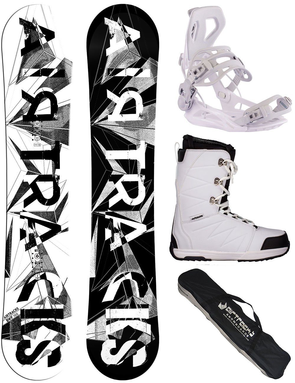 Airtracks Snowboard Damen Snowboard Set BWF (4 St., 4er-Pack), Snowboard + Bindung Master W + Boots + SB Bag / 140 145 150 155 cm