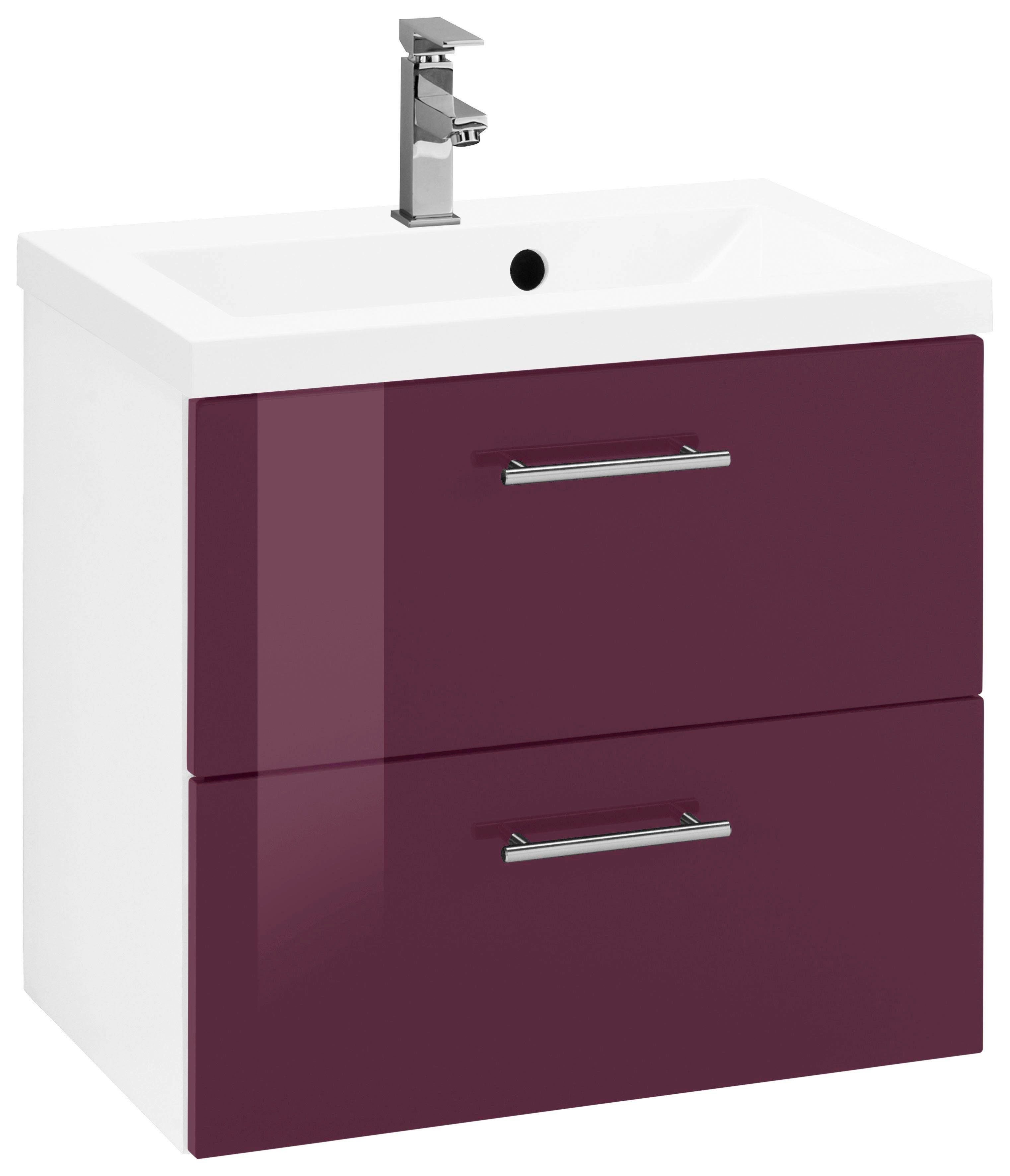 HELD Waschbeckenunterschrank Waschtisch inkl. aubergine/aubergine/weiß cm 60 Breite MÖBEL Waschbecken, Venedig Badmöbel,