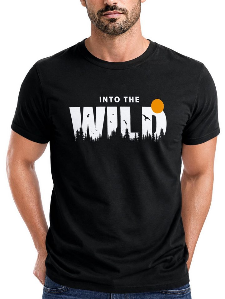 Neverless Print-Shirt Herren T-Shirt Brustprint Bedruckt Into the Wild Schriftzug Outdoor mit Print