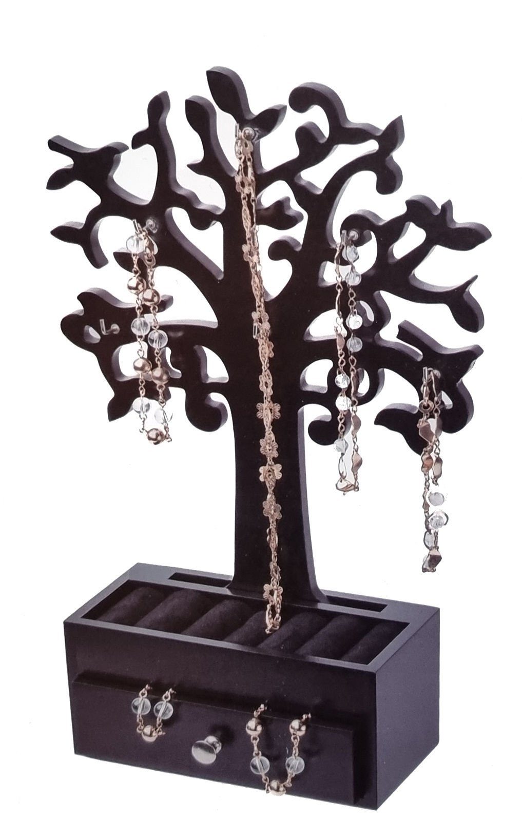 Spetebo Schmuckbaum Schmuckbaum mit Schublade - schwarz, weißes Schmuckkästchen in Baumform