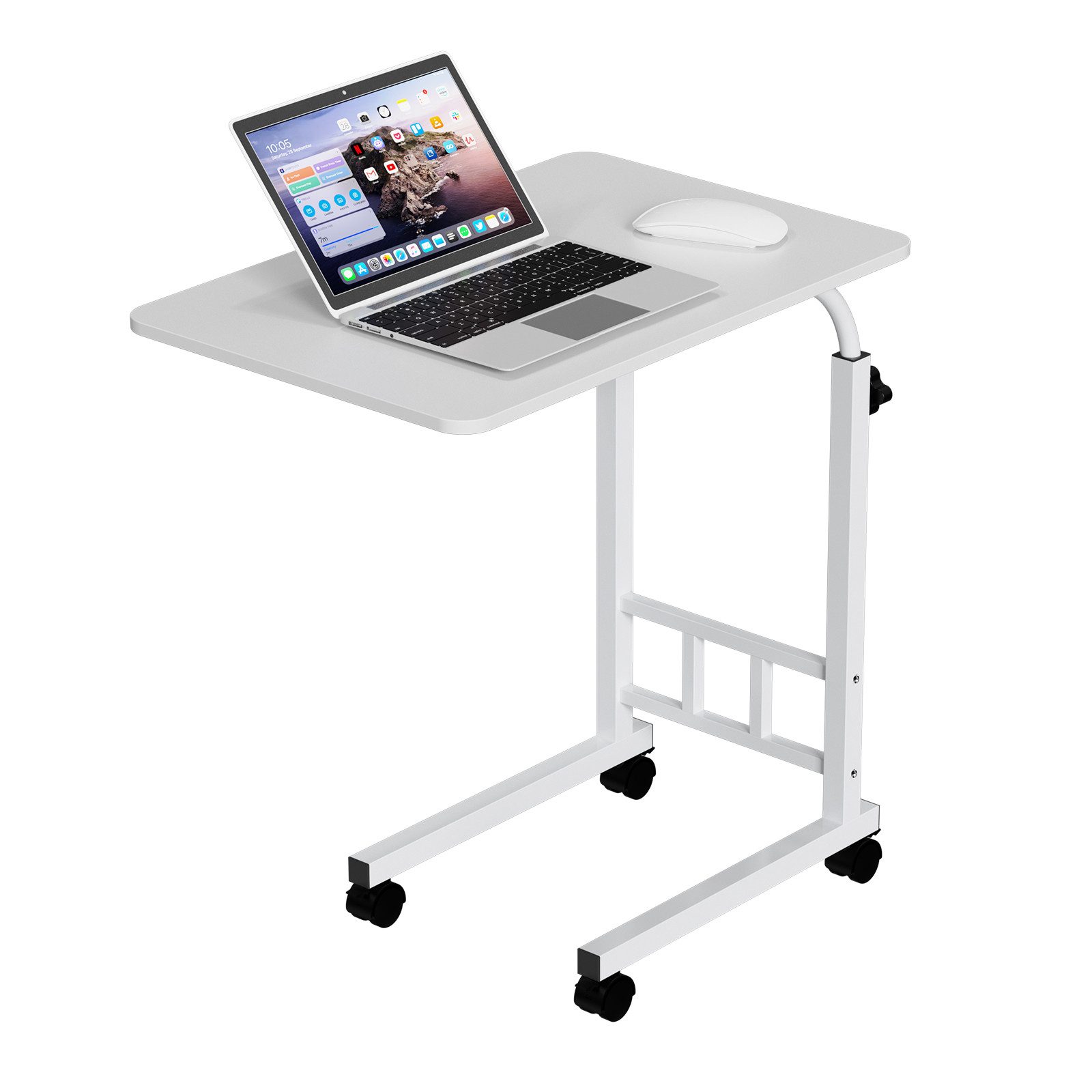 JEOBEST Beistelltisch C-förmiger Computertisch mit Rollen, Teetisch, Sofa Tisch, Couchtisch, (1-St., Tisch) Höhenverstellbar 63-80cm, für Wohnzimmer Arbeitszimmer