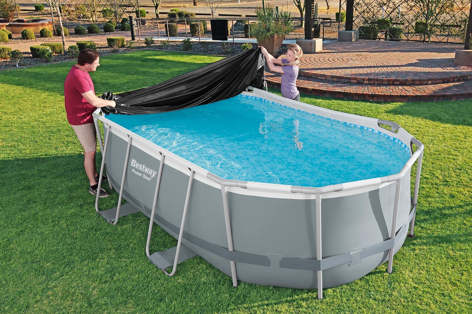 Bestway Pool-Abdeckplane 418 x 230 cm (Packung, 1-St., für 427 x 250 cm Frame Pools), Inkl. Befestigungsseil