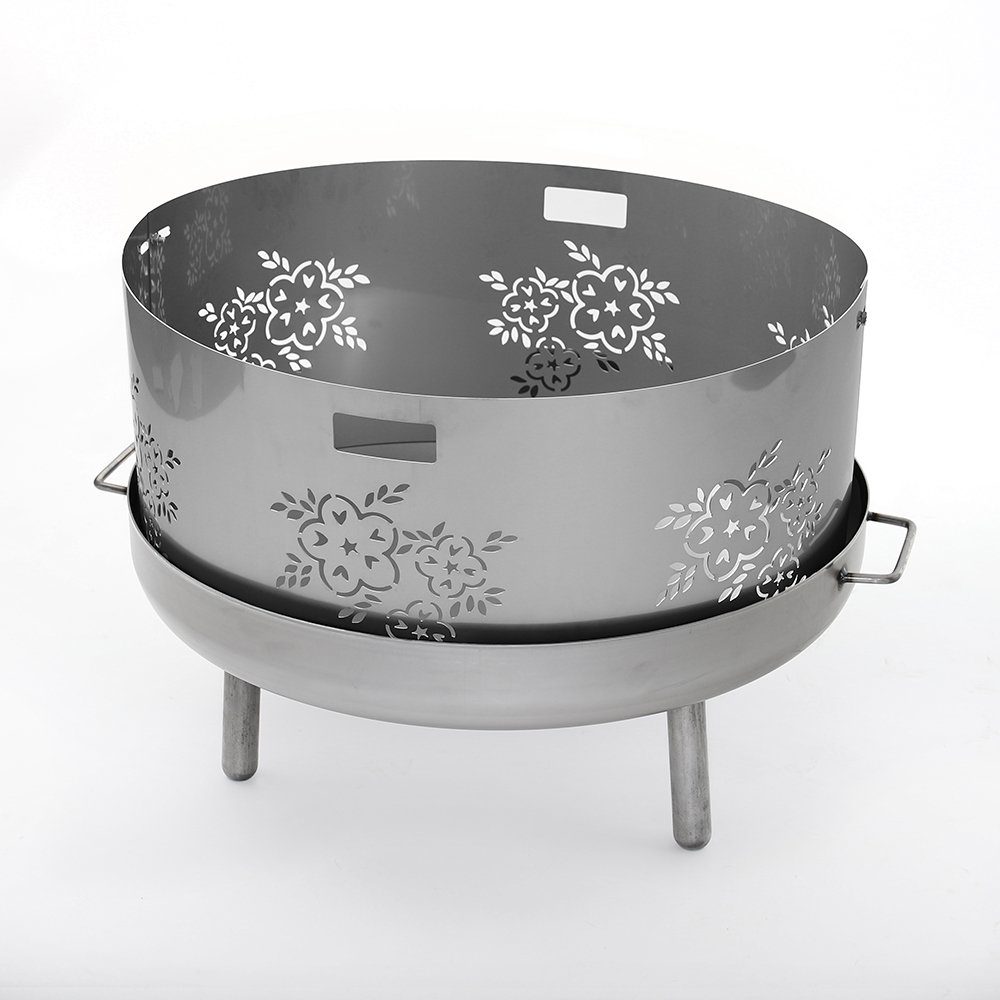 Czaja Feuerschale Funkenschutz aus Edelstahl für Жаровни Ø80 cm mit Blumenmotiv