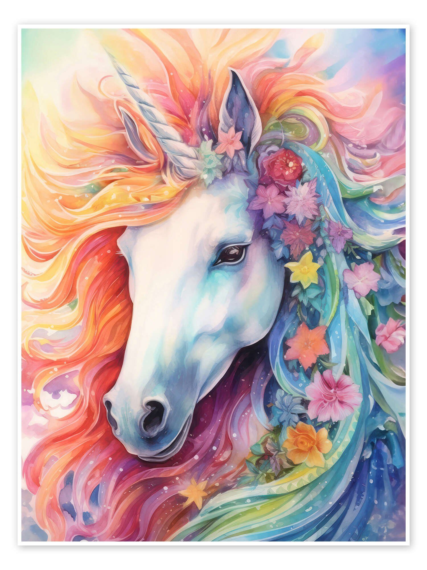 Posterlounge Wandbild Kunterbuntes Einhorn, Dolphins DreamDesign, erhältlich als Poster, Leinwandbild, Wandsticker oder Acrylglasbild