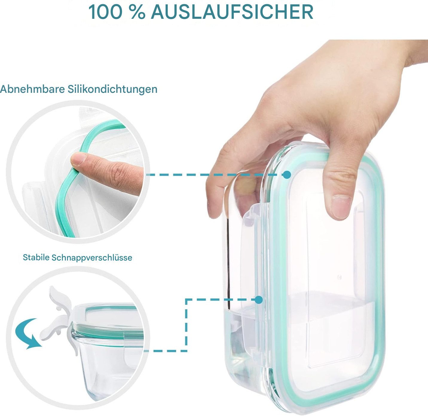 SURFOU Frischhaltedose 8-teiliges Glasbehälter-Set mit Deckel Frischhaltedosen Set, Glas, (Vorratsdosen-Set aus Glas, Geschirrset, Meal Prep Gläser, Meal Prep Boxen, Vorratsdosen mit Deckel Luftdicht, Mikrowellengeschirr Glasdosen mit Deckel Set – Stapelbare Vorratsdosen mit Deckel, Meal Prep Boxen Glas, BPA-frei & auslaufsicher, Robust, temperaturbeständig, ideal für Meal Prep, Lebensmittel aufbewahren, 8-tlg., Geeignet für den Kühlschrank und stapelbar), Auslaufsicher, geruchsfrei, lebensmittelecht, mikrowellengeeignet
