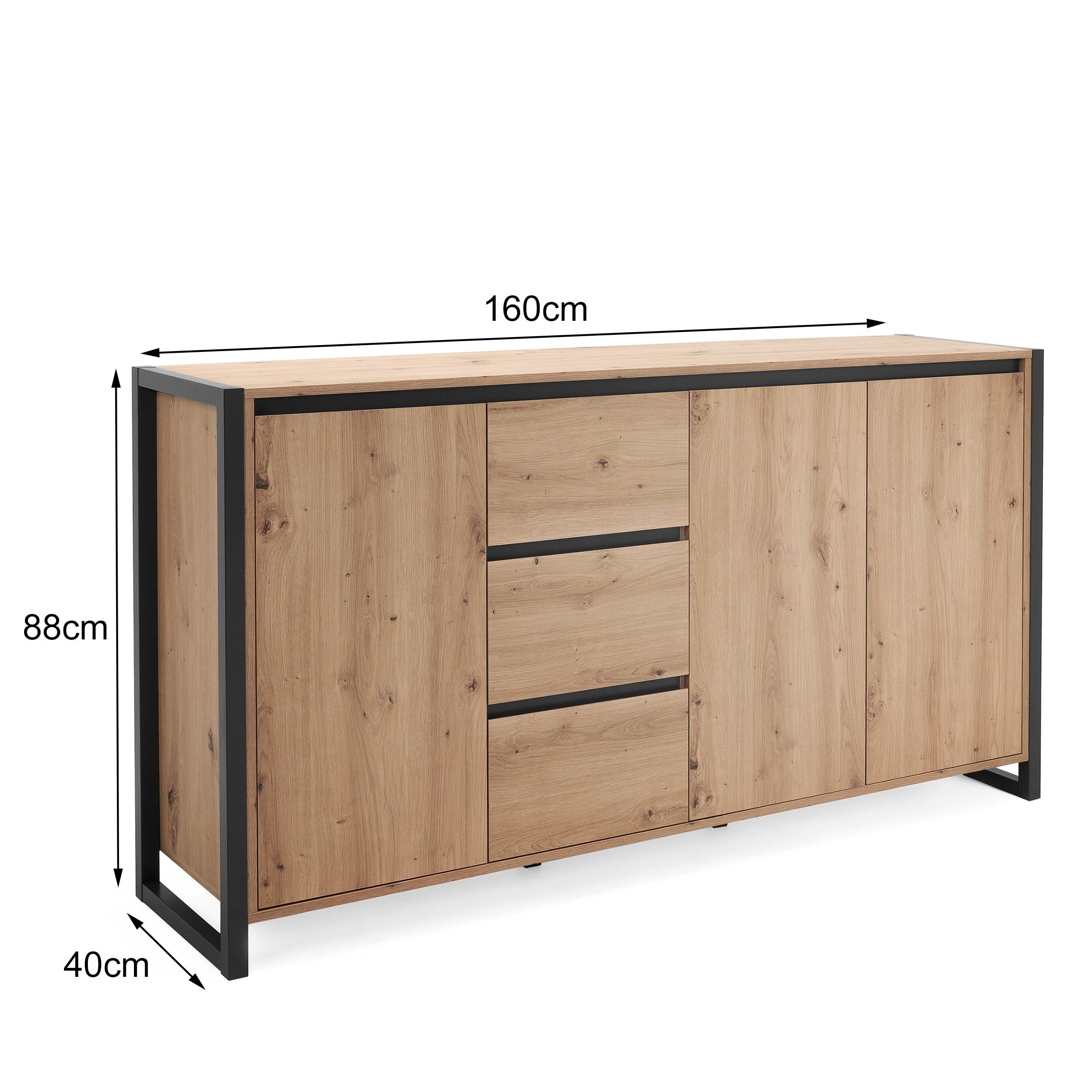 Newroom Sideboard Vincent, Wildeiche Sideboard Vintage Industrial Highboard Anrichte Wohnzimmer