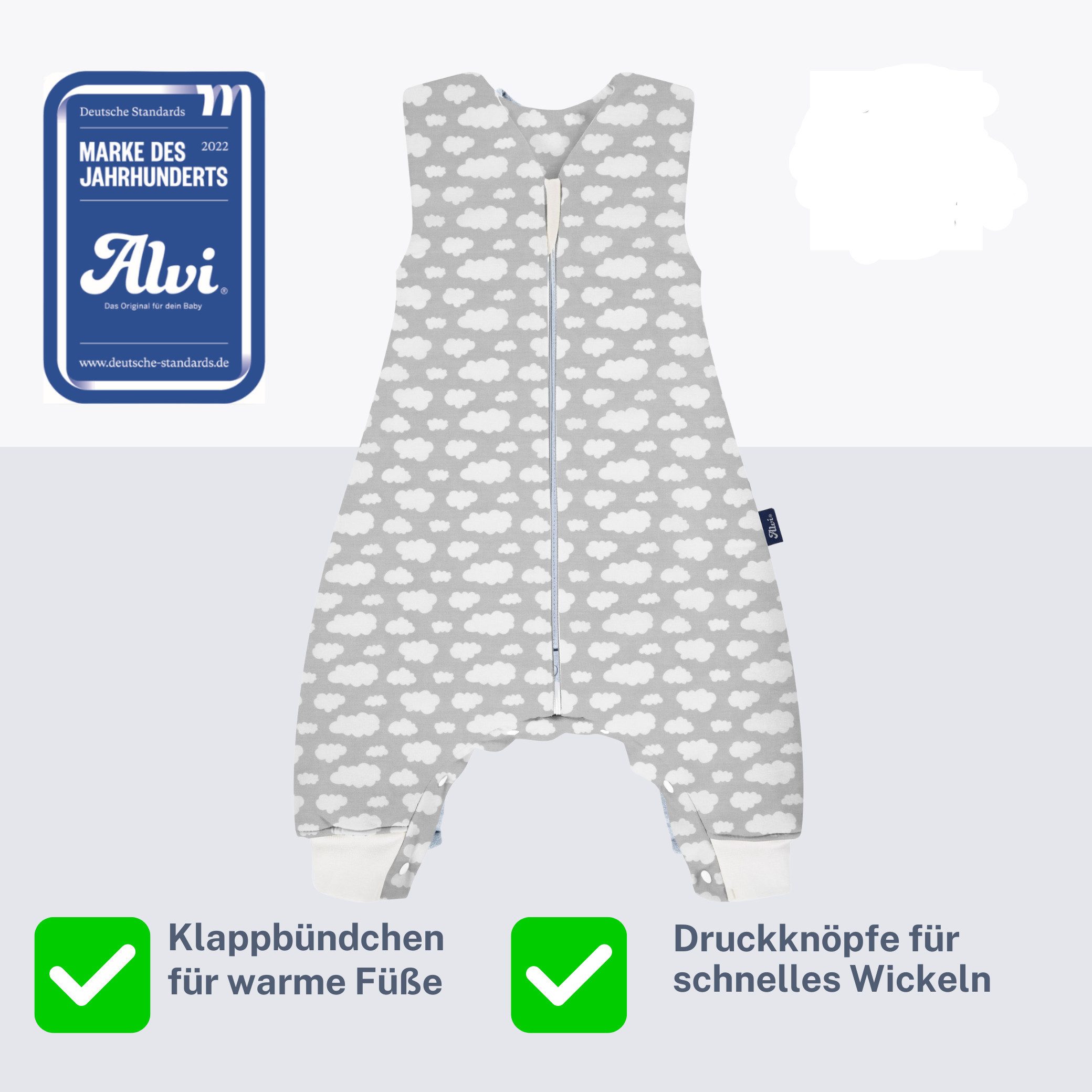 Alvi® Babyschlafsack Sleep-Overall wattiert Schlafsack mit Füßen Wolke Silber Exclusiv