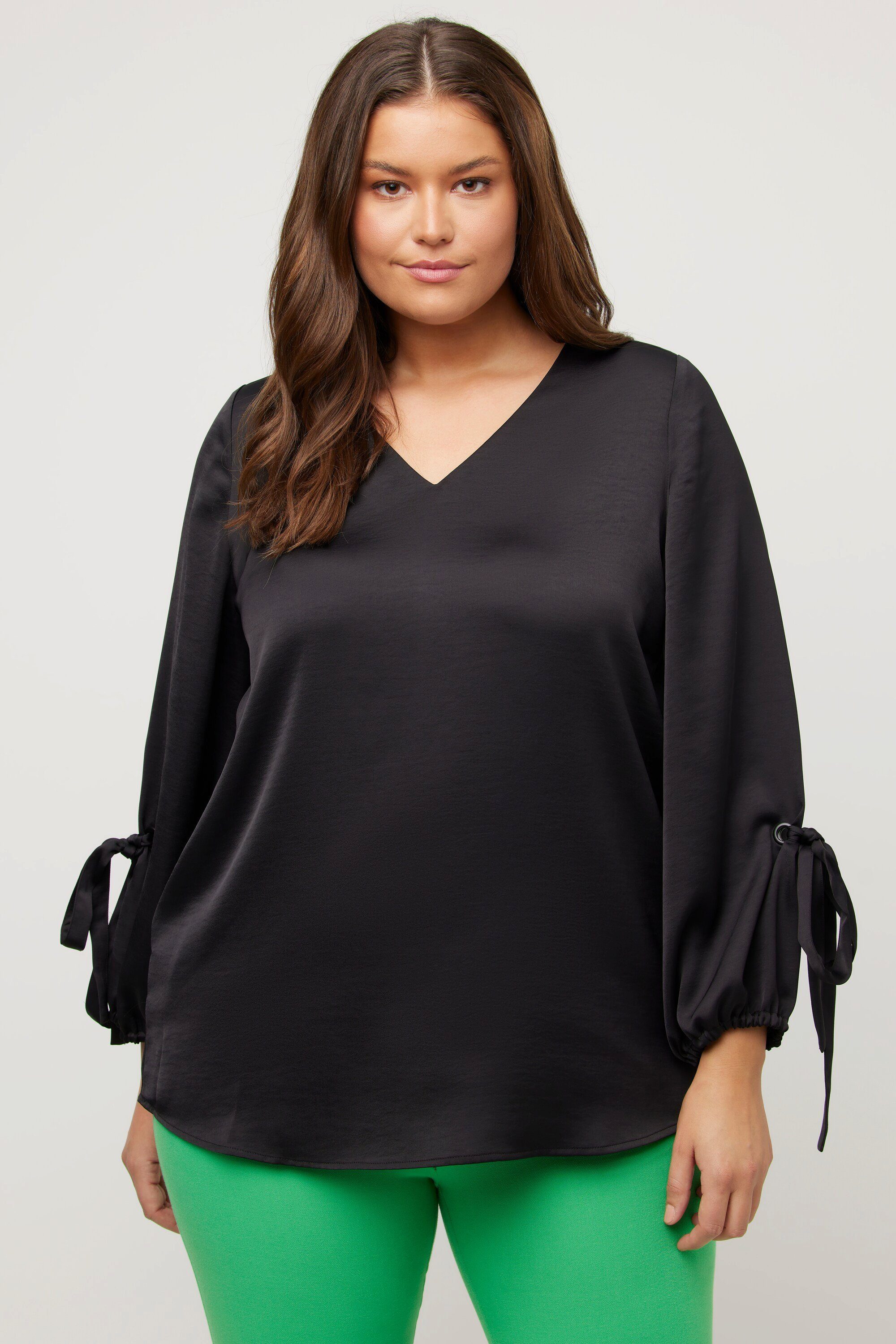 Ulla Popken Satinbluse Bluse V-Ausschnitt A-Linie günstig online kaufen