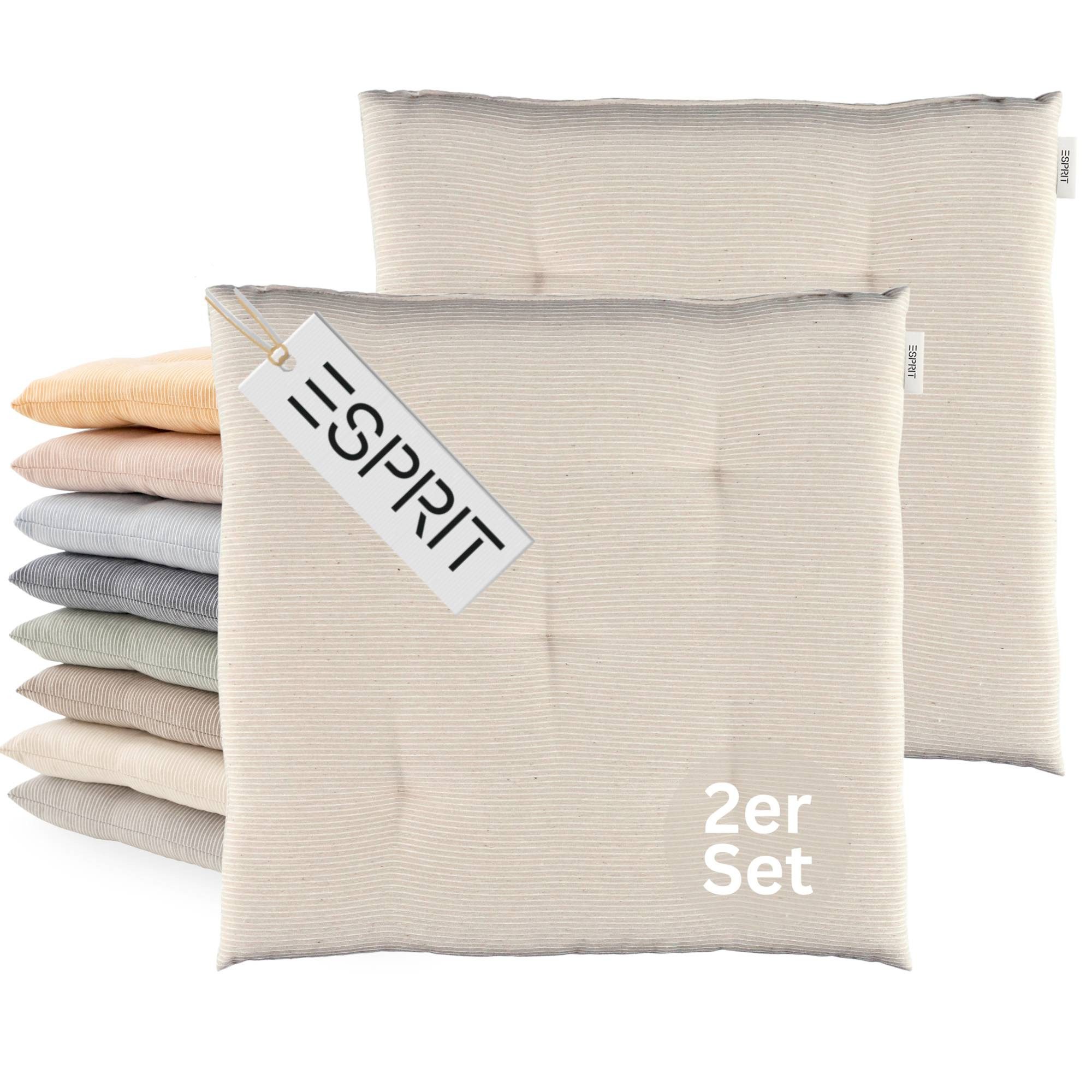 Esprit Stuhlkissen NEEDLESTRIPE Sitzkissen, 40 x 40 cm - 2er Set in Beige