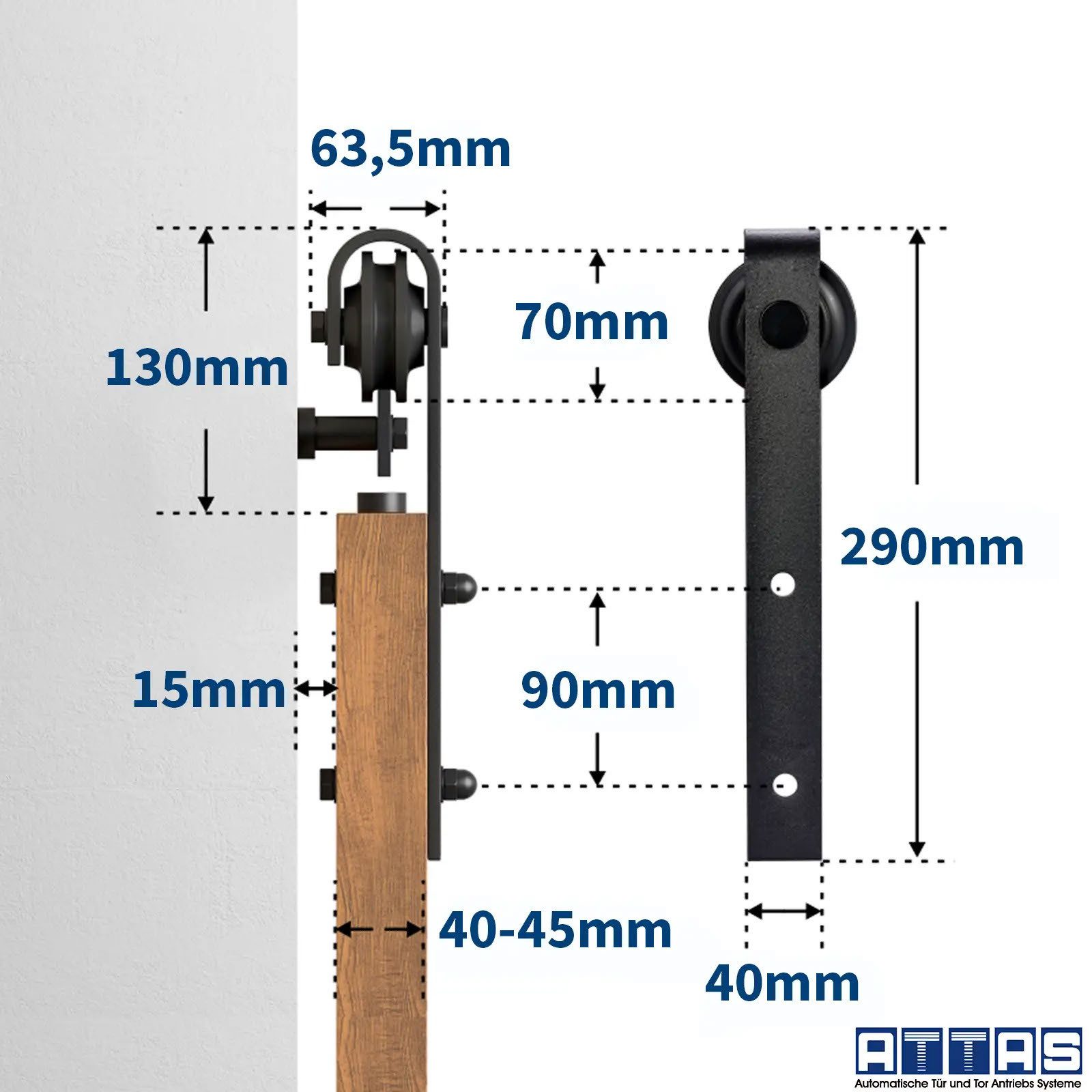 ATTAS Schiebetür Schiebetürsystem Schiebetür Komplett Set 200cm, Laufschiene, Rollen