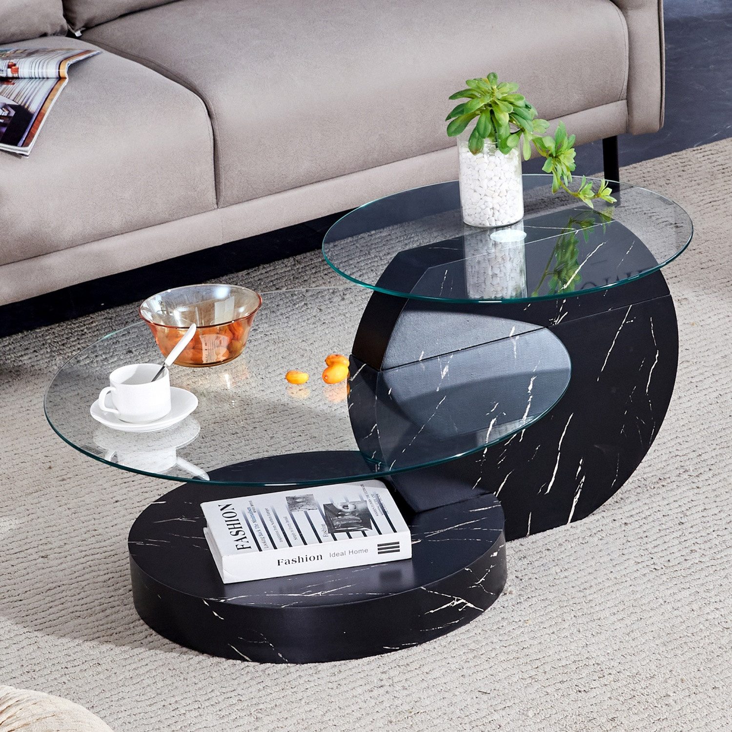 Fanttik Couchtisch gehärteter Glas-Couchtisch, Wohnzimmertisch Modern günstig online kaufen