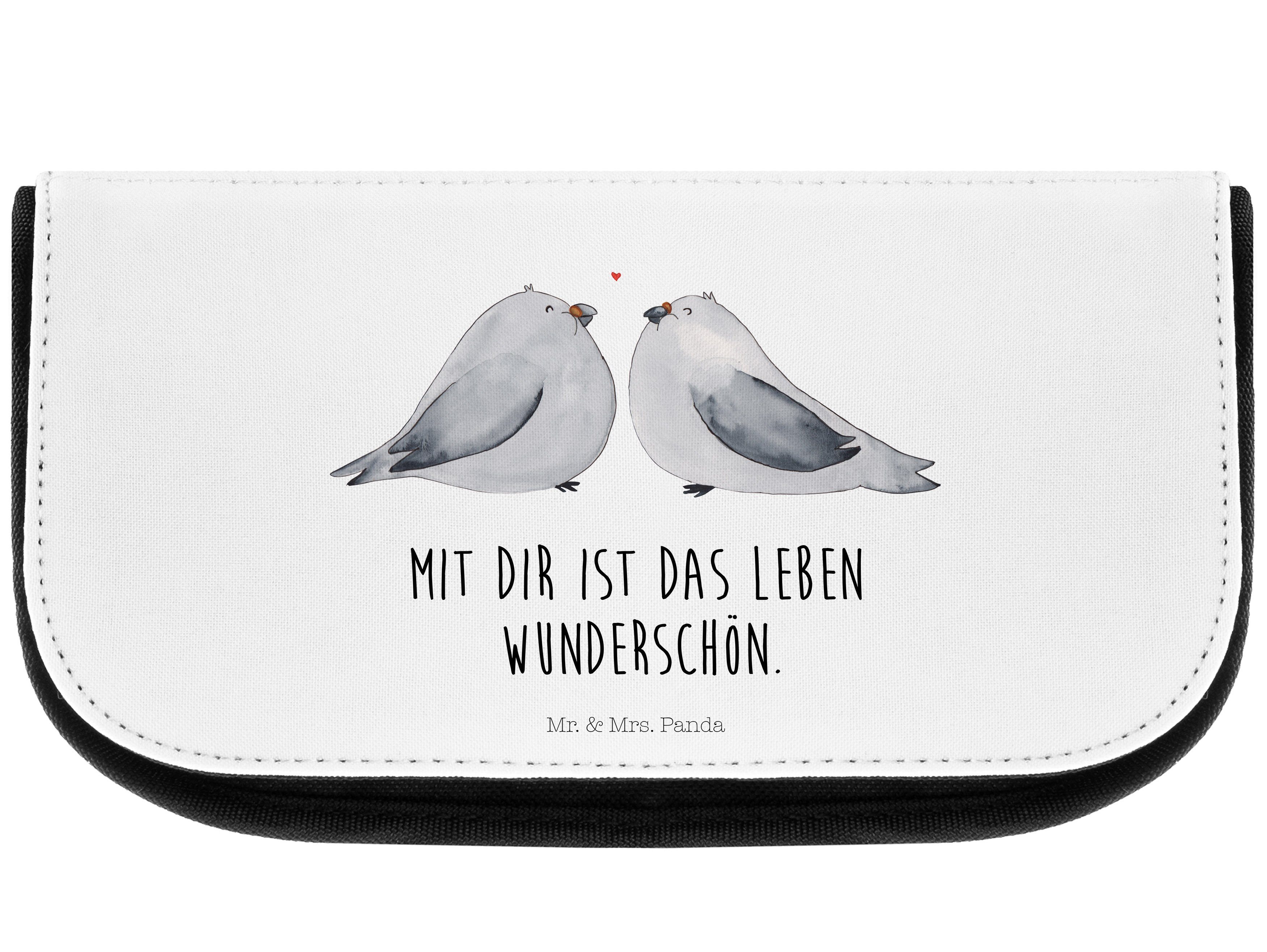 Mr. & Mrs. Panda Kosmetiktasche Turteltauben Liebe - Weiß - Geschenk, Make-Up Tasche, Kulturbeutel, K (1-tlg)