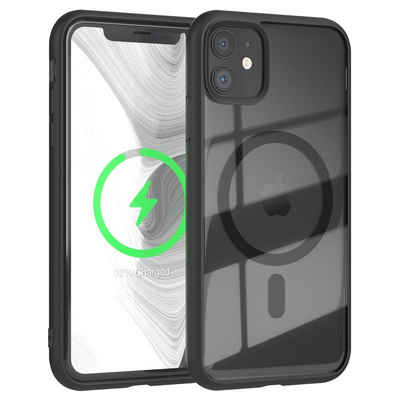 EAZY CASE Handyhülle Transparente Hülle mit MagSafe für iPhone 11 6,1 Zoll, Qi Charging kompatibel, Silicon Case, Slimcover Displayschutz, Schwarz