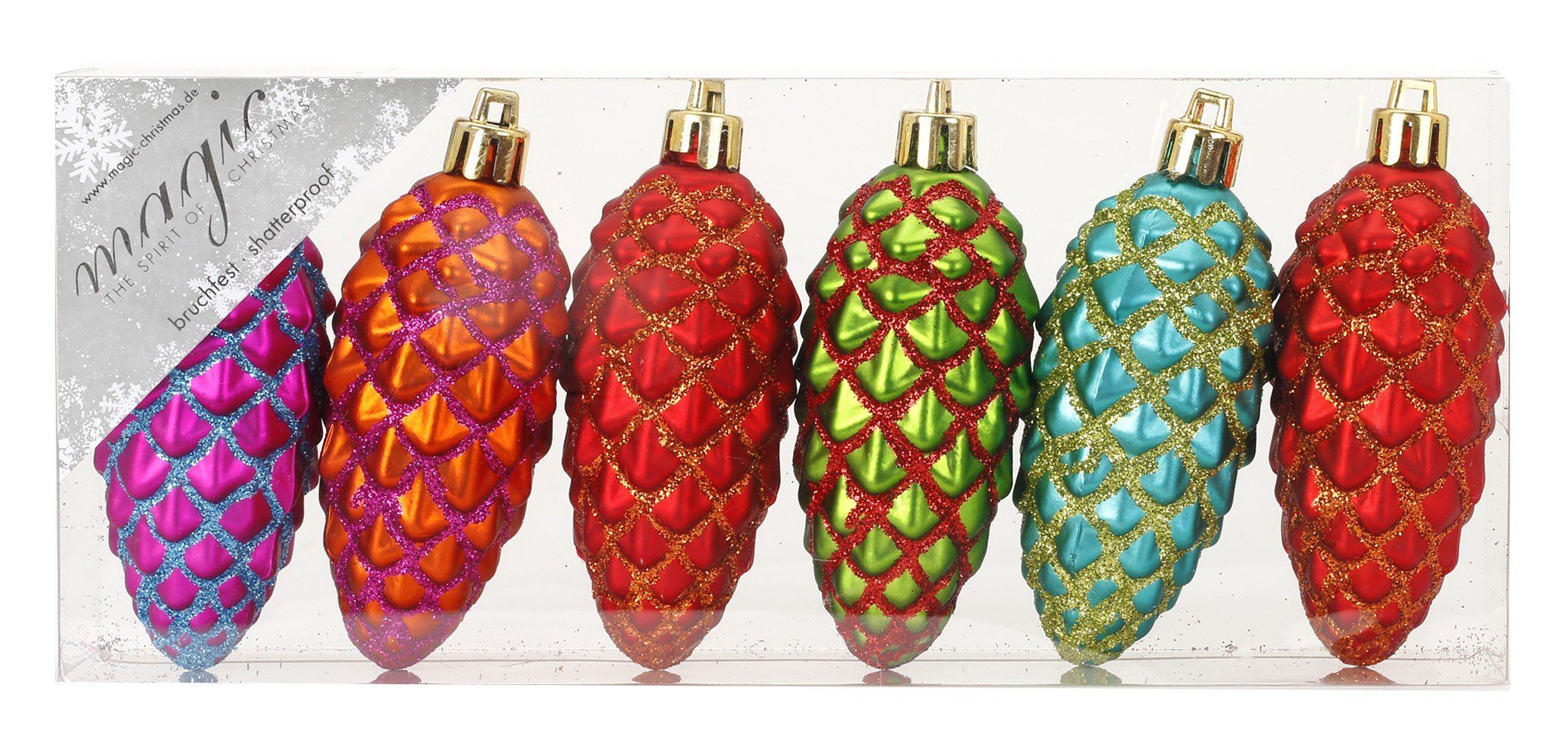 Holly & Jolly Christbaumschmuck, Christbaumschmuck Kunststoff Zapfen 9cm 6er Set - Mille Fiori
