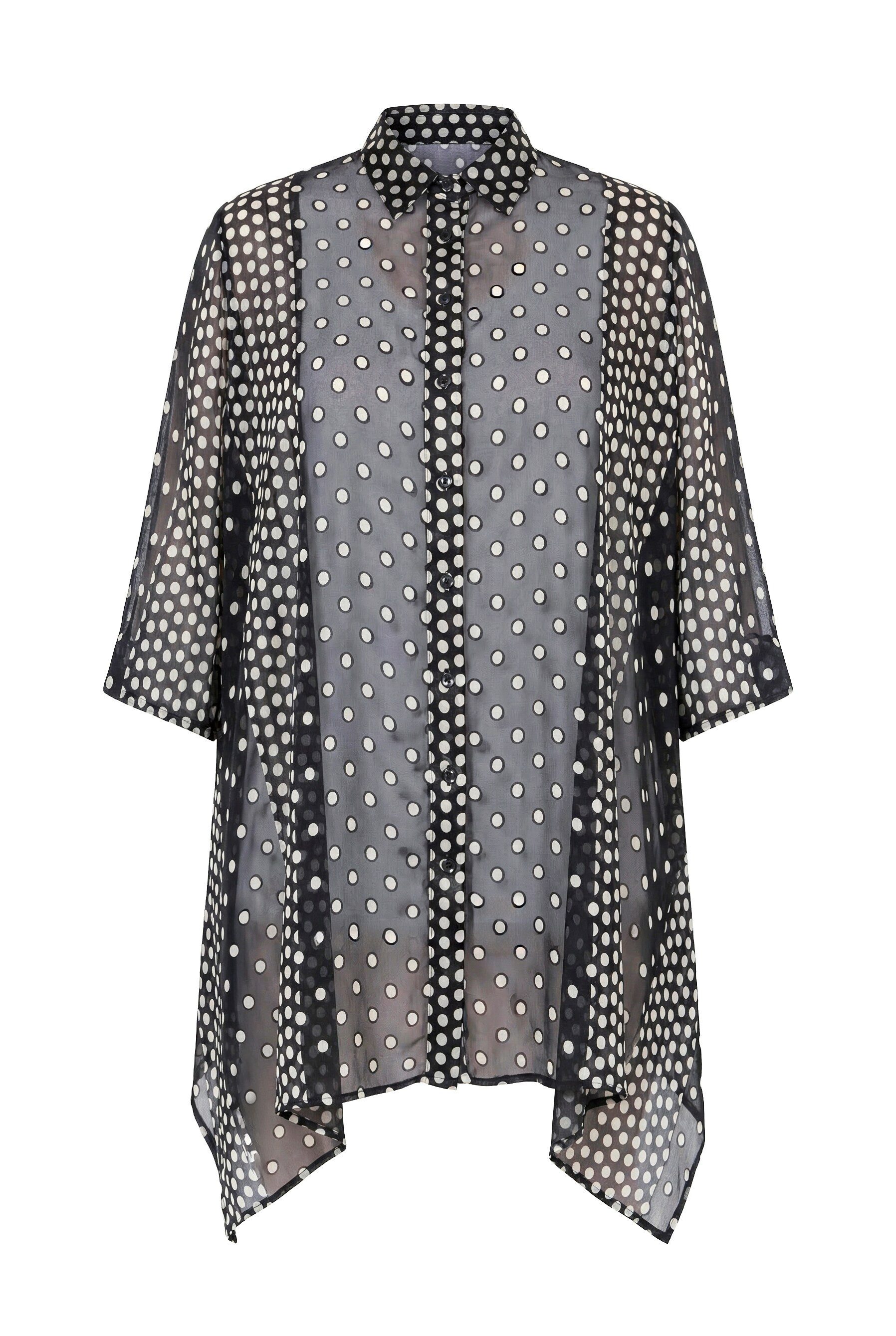 Ulla Popken Longbluse Longbluse Ausbrenner Hemdkragen 3/4-Arm Zipfelsaum