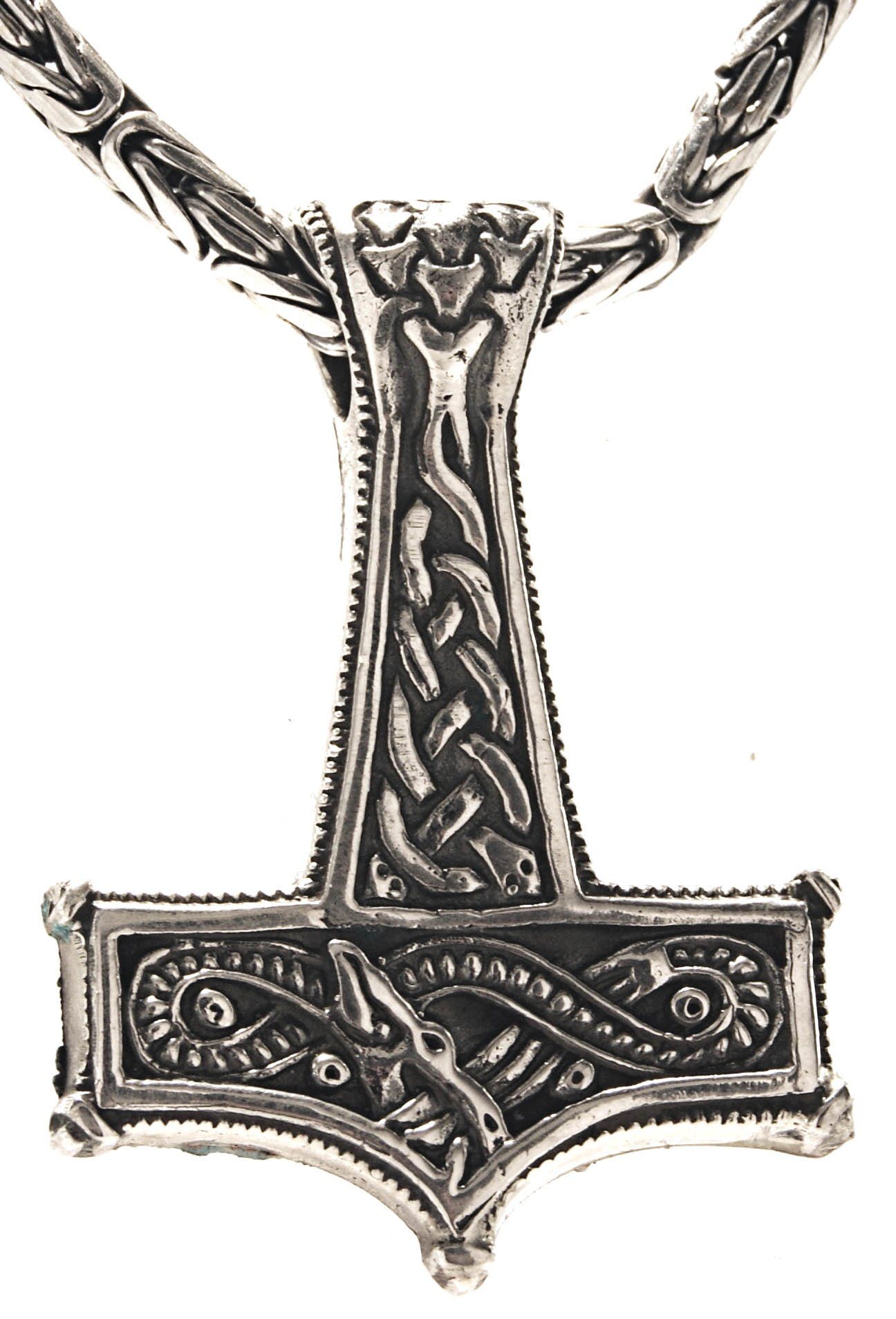 Kiss of Leather Kette mit Anhänger Thorshammer Thorhammer Midgardschlange Königskette 3 mm