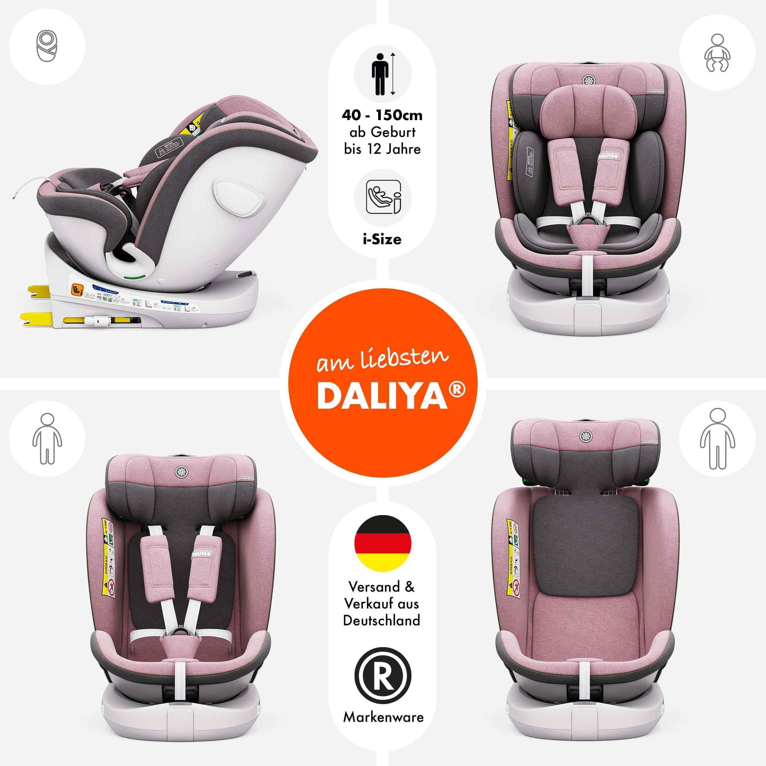 Daliya® Autokindersitz ROTAZIONE Kindersitz, Autositz, Kinderautositz, Babyschale, ab: ab Geburt, bis: bis 12 Jahre, ab: 40 cm, bis: 150 cm, 8-stufige Sitzneigungsverstellung, höhenverstellbare Kopfstütze