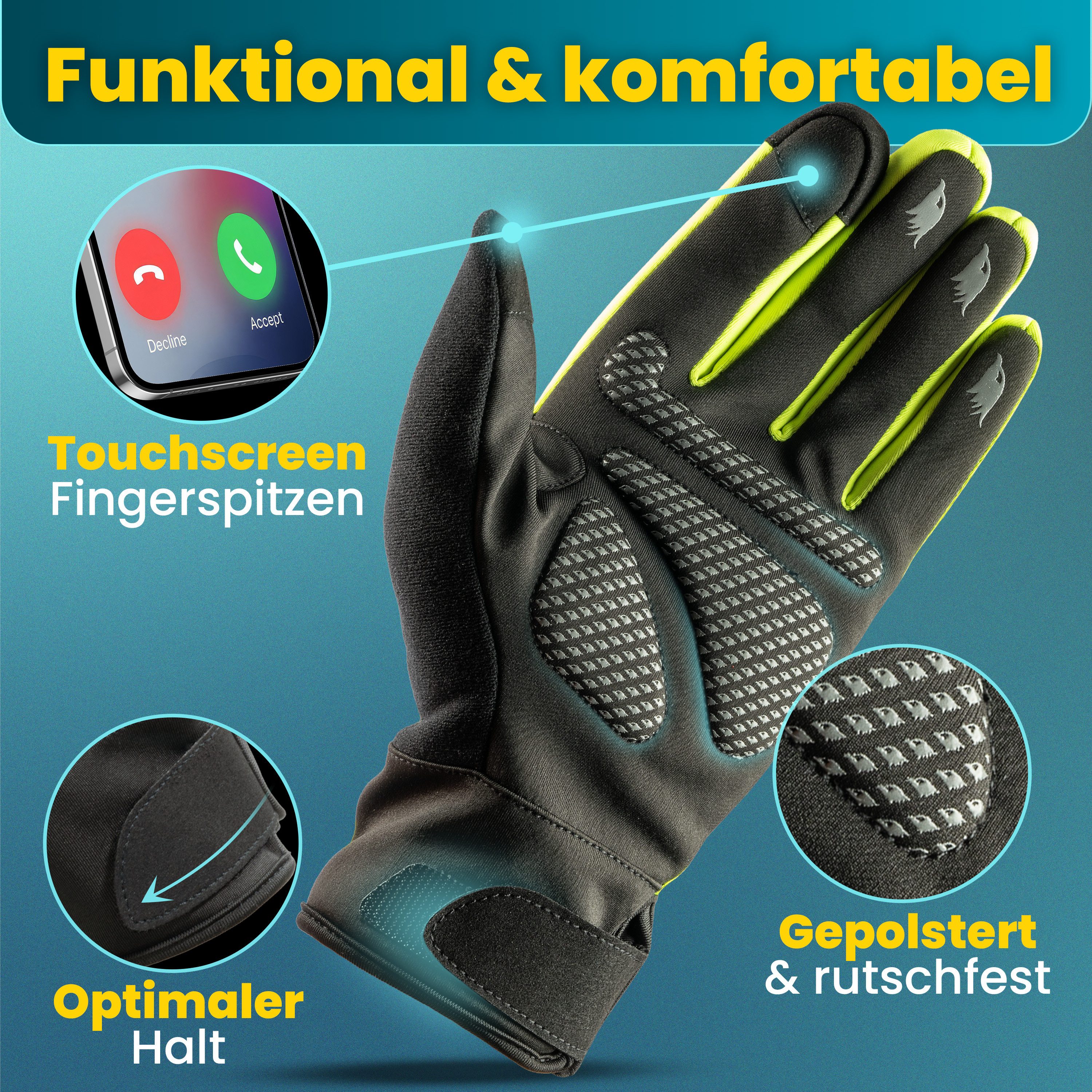 Valkental Fahrradhandschuhe Winterhandschuhe & Übergangshandschuhe mit Touchscreen Funktion atmungsaktiv, winddicht & wasserdicht – Bild 2 von 5