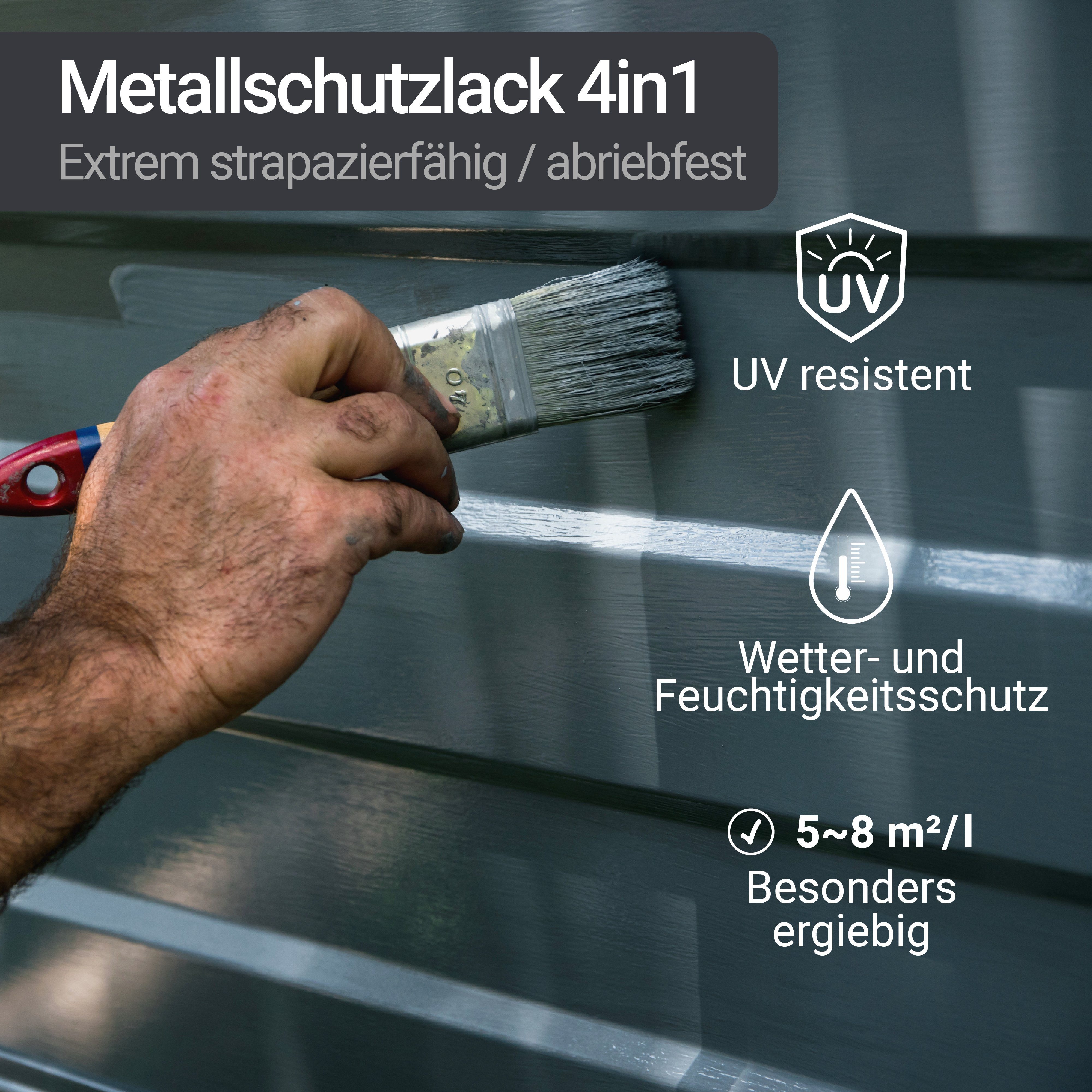 WO-WE Metallschutzlack 4in1 Metalllack Metallfarbe Metallschutzfarbe W908, 0.75L - 2,5L, Außenbereich – Bild 4 von 5