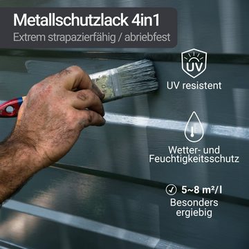 WO-WE Metallschutzlack 4in1 Metalllack Metallfarbe Metallschutzfarbe W908, 0.75L - 2,5L, Außenbereich