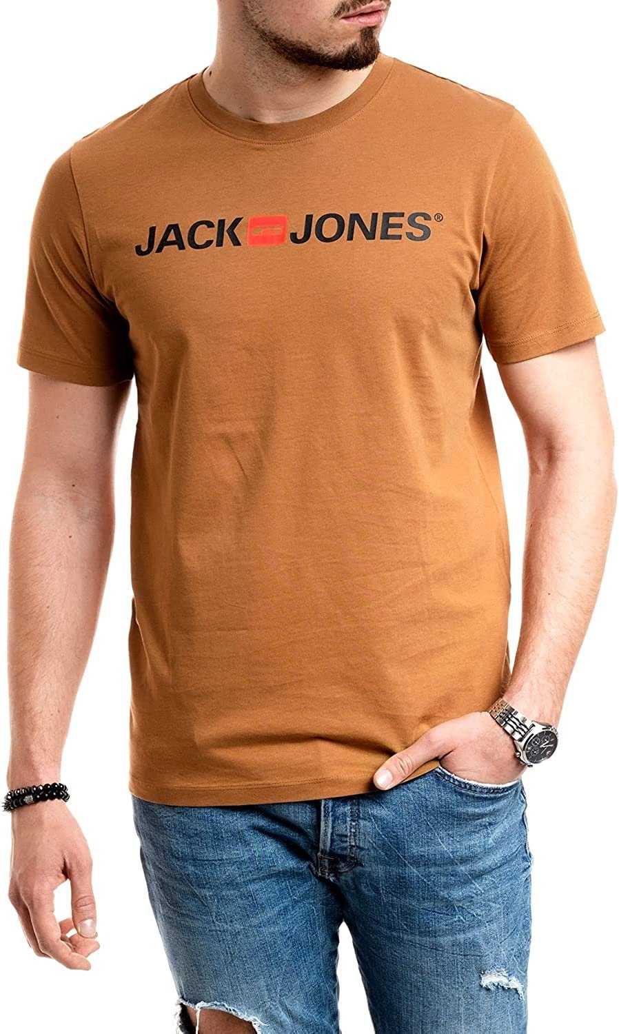 Print-Shirt & Jack Jones mit Rubber Rundhalsausschnitt, aus Baumwolle